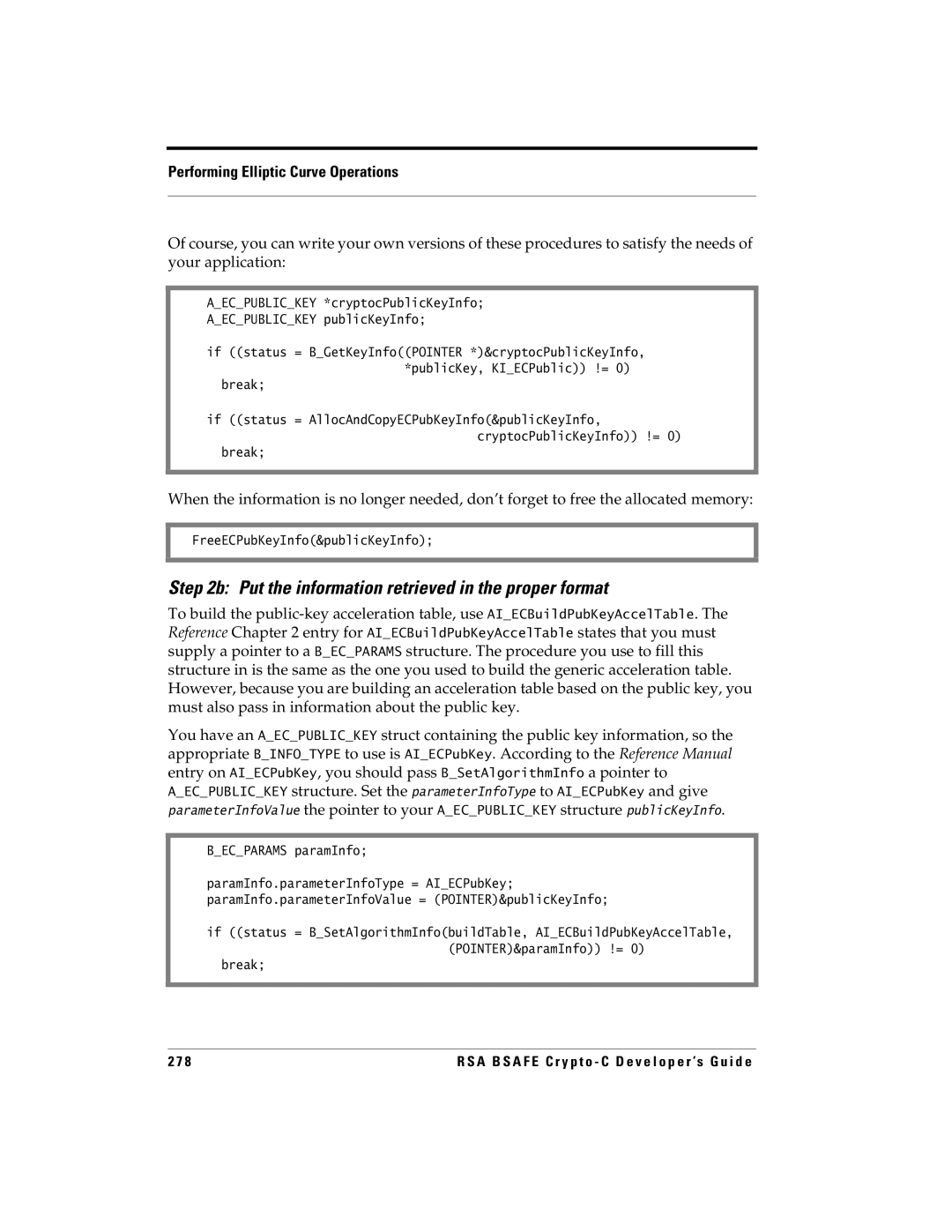 RSA Security 5.2.2 manual Put the information retrieved in the proper format, FreeECPubKeyInfo&publicKeyInfo 