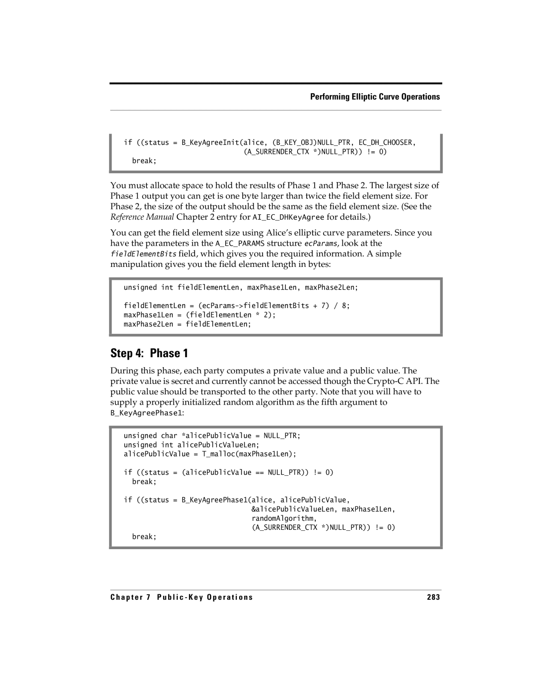 RSA Security 5.2.2 manual Phase, If status = alicePublicValue == Nullptr != 0 break 