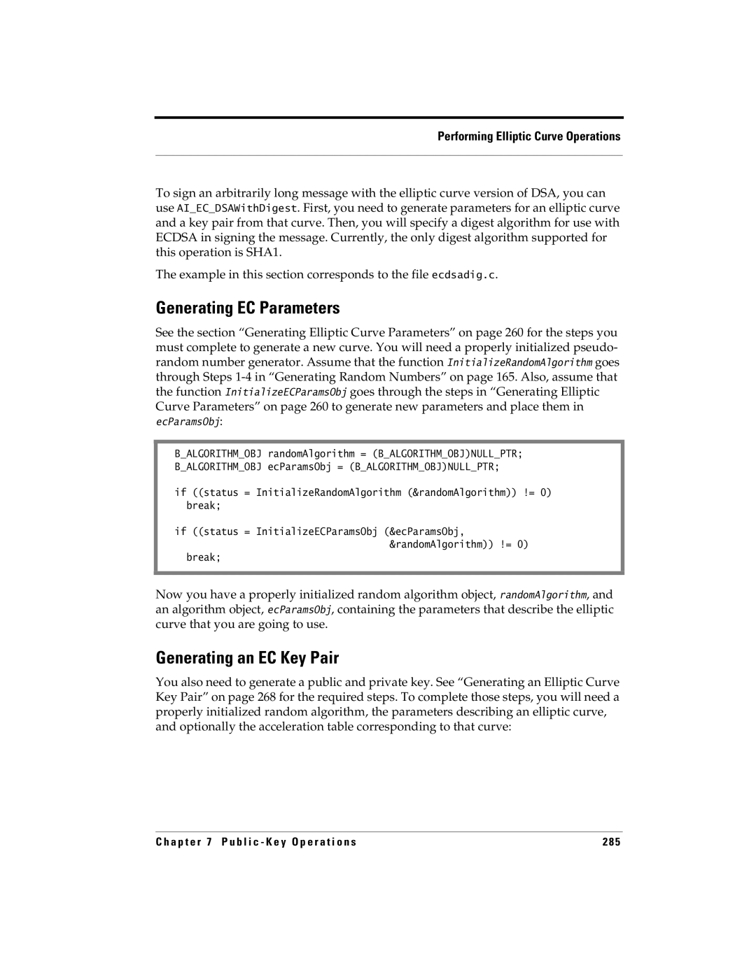 RSA Security 5.2.2 manual Generating EC Parameters, Generating an EC Key Pair 