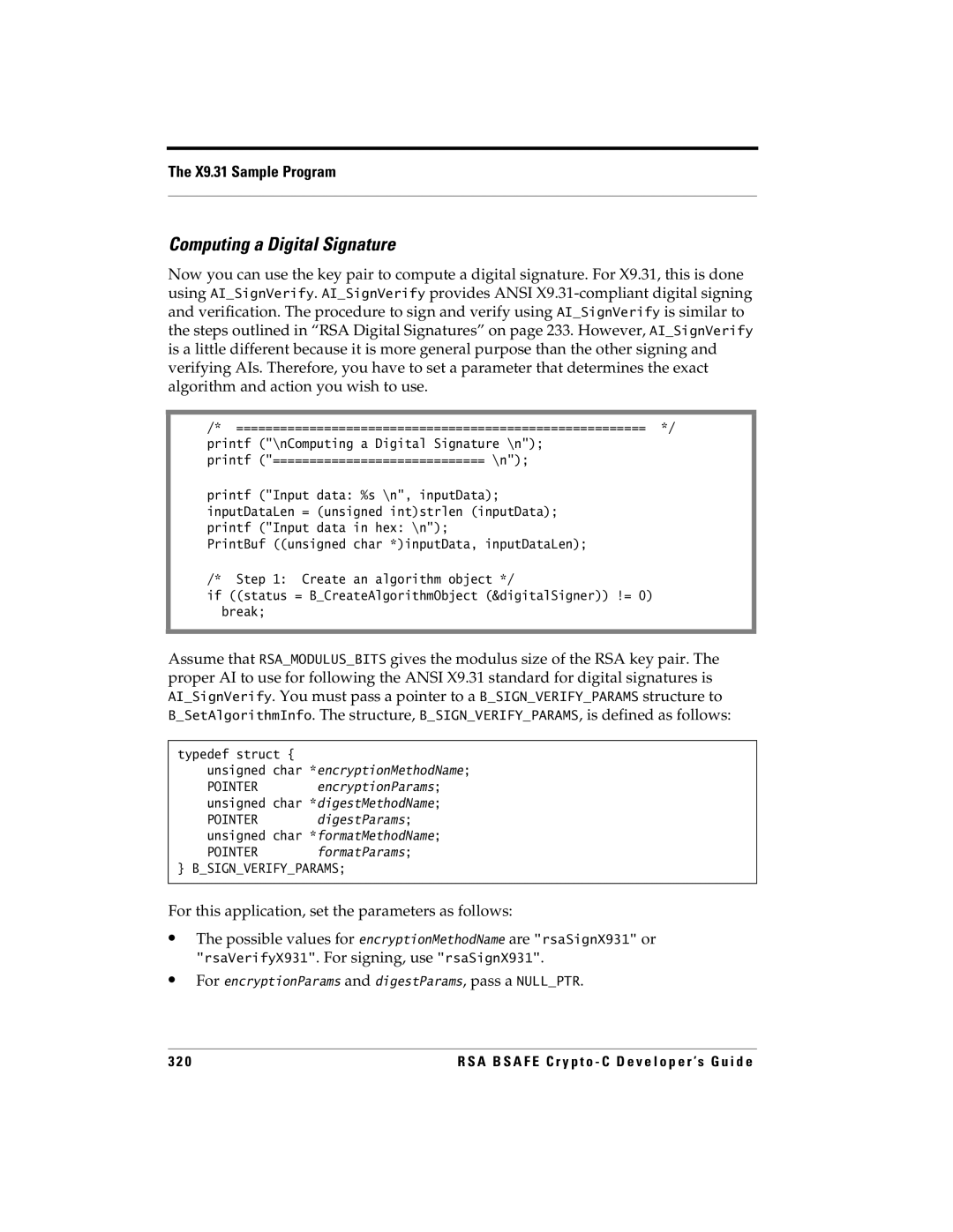 RSA Security 5.2.2 manual Computing a Digital Signature, Printf ============================= \n 