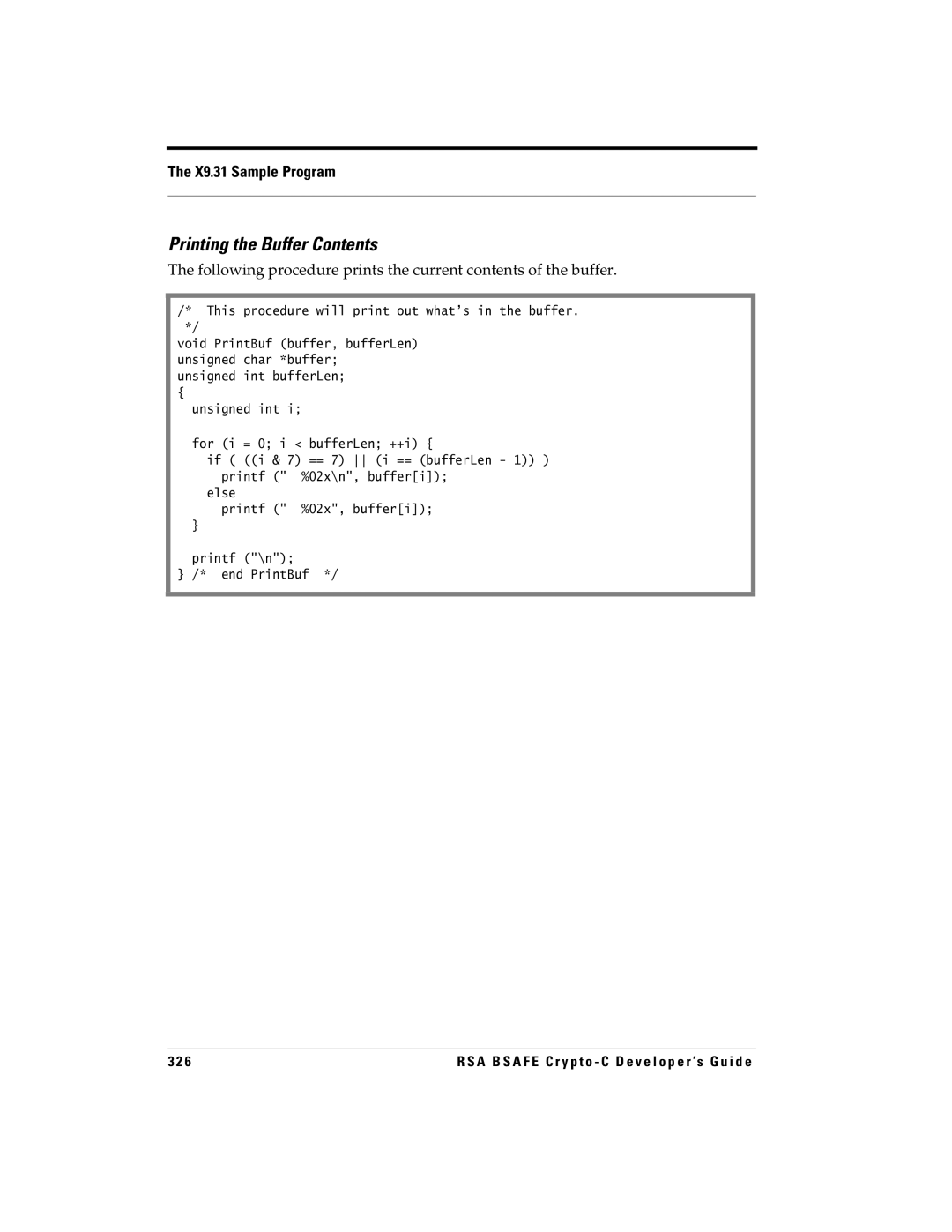 RSA Security 5.2.2 manual Printing the Buffer Contents 