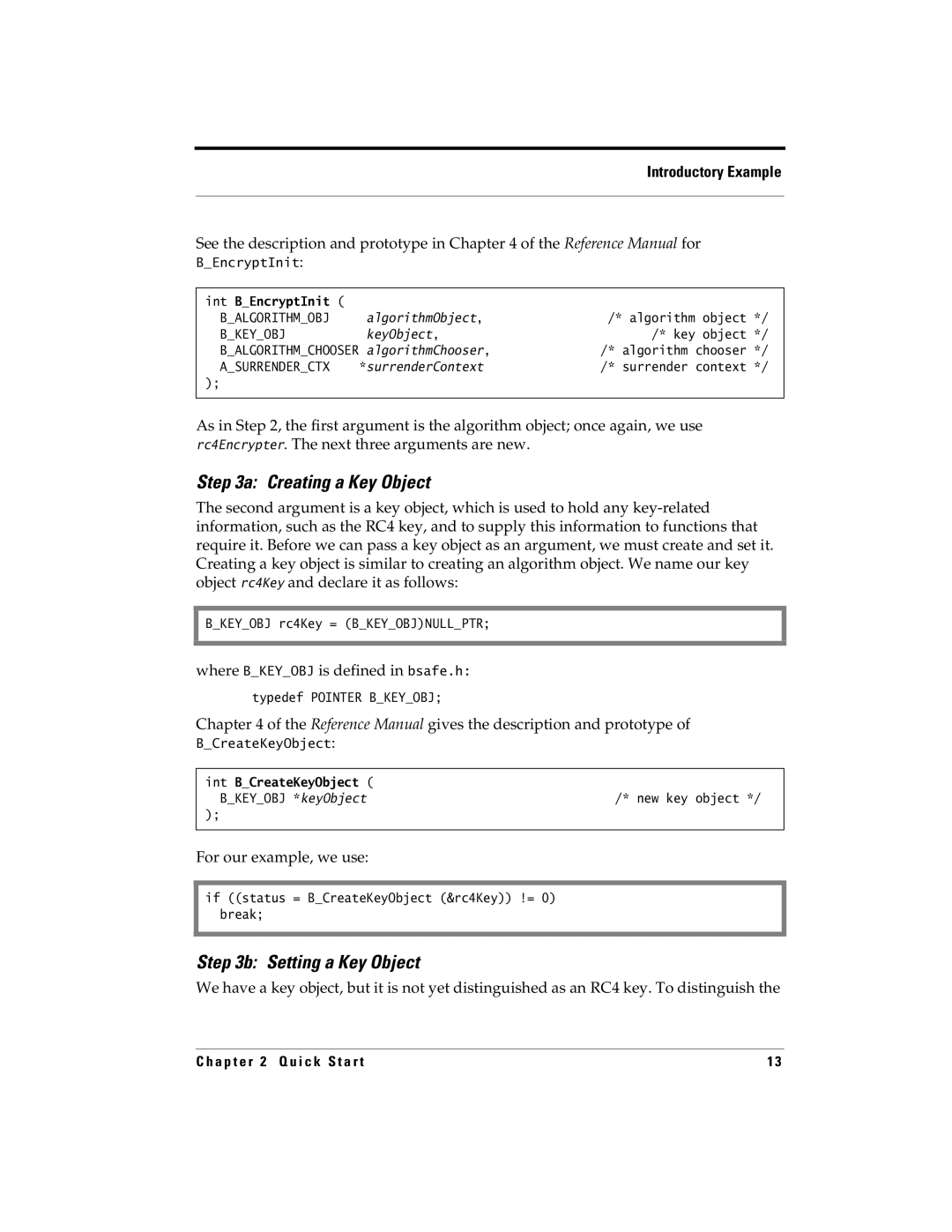 RSA Security 5.2.2 manual Creating a Key Object, Setting a Key Object, For our example, we use 