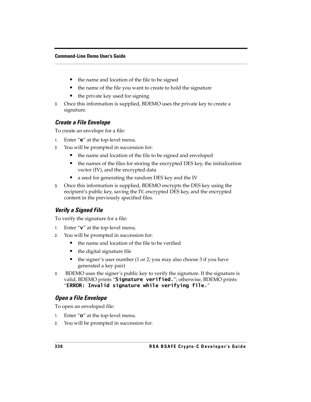 RSA Security 5.2.2 manual Create a File Envelope, Verify a Signed File, Open a File Envelope 