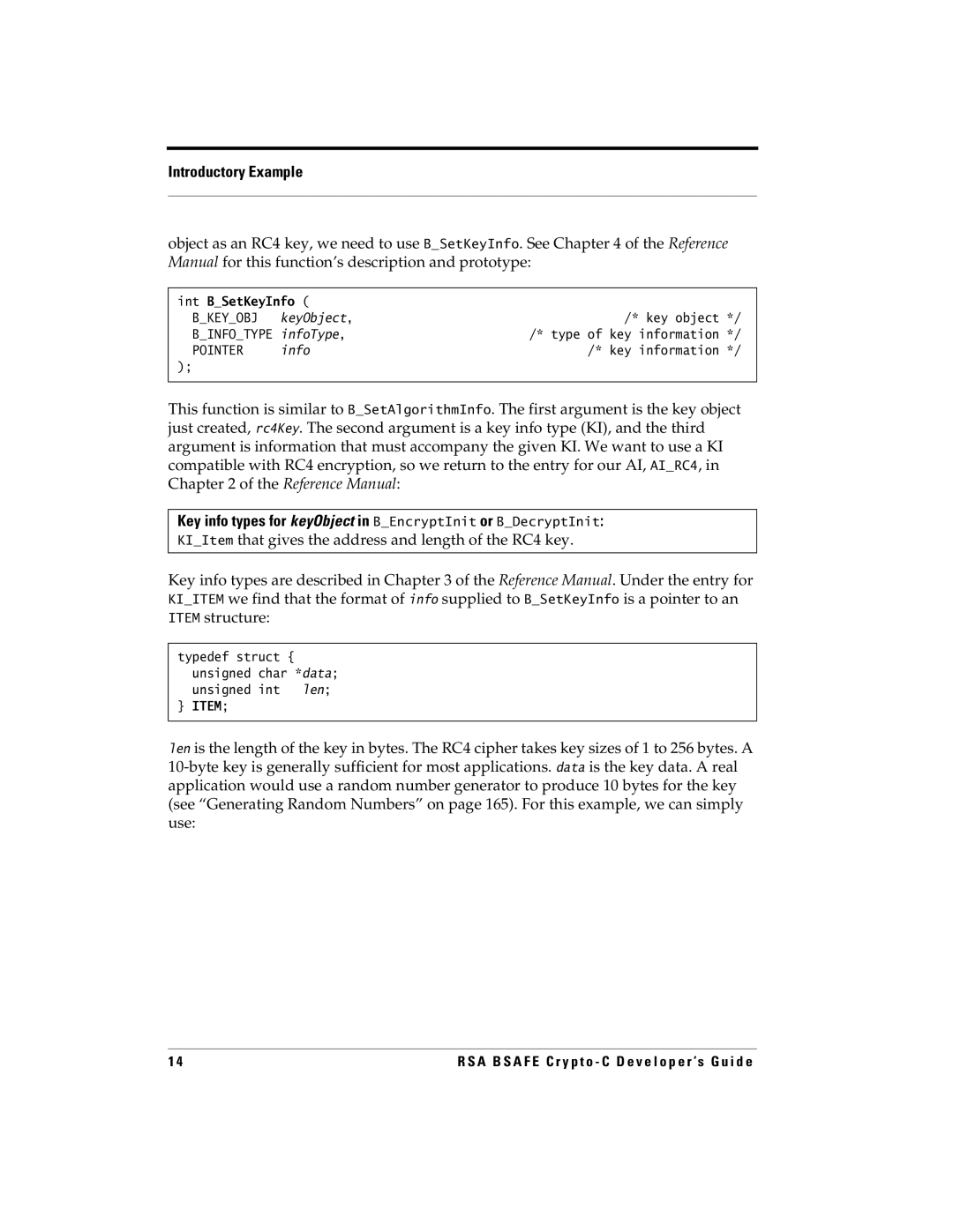 RSA Security 5.2.2 manual Int BSetKeyInfo, Key information 