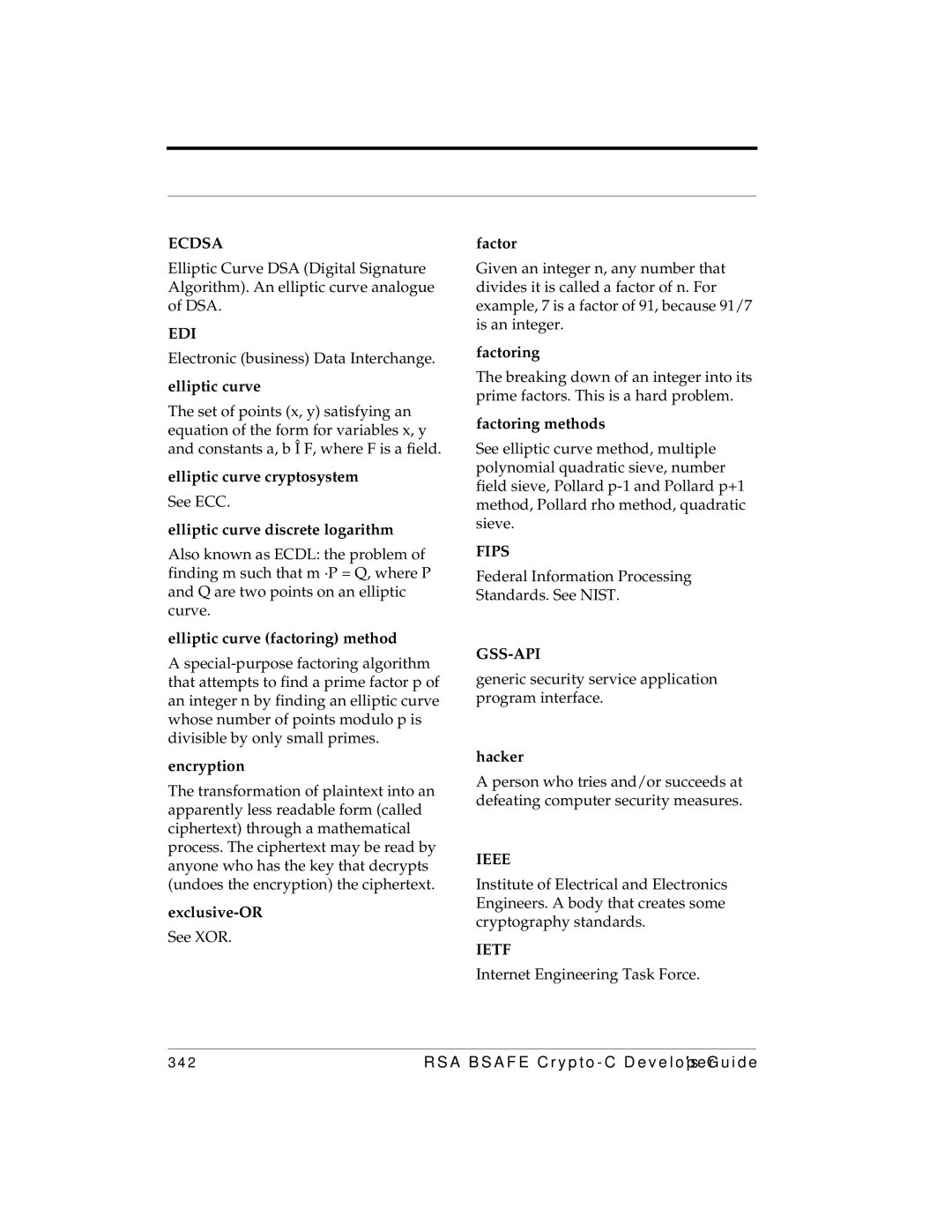 RSA Security 5.2.2 manual Electronic business Data Interchange, See ECC, See XOR, Internet Engineering Task Force 