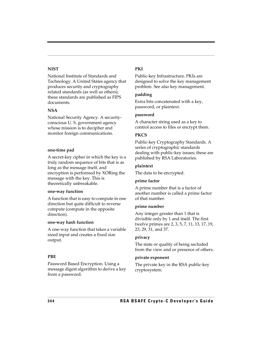 RSA Security 5.2.2 manual Extra bits concatenated with a key, password, or plaintext, Data to be encrypted 