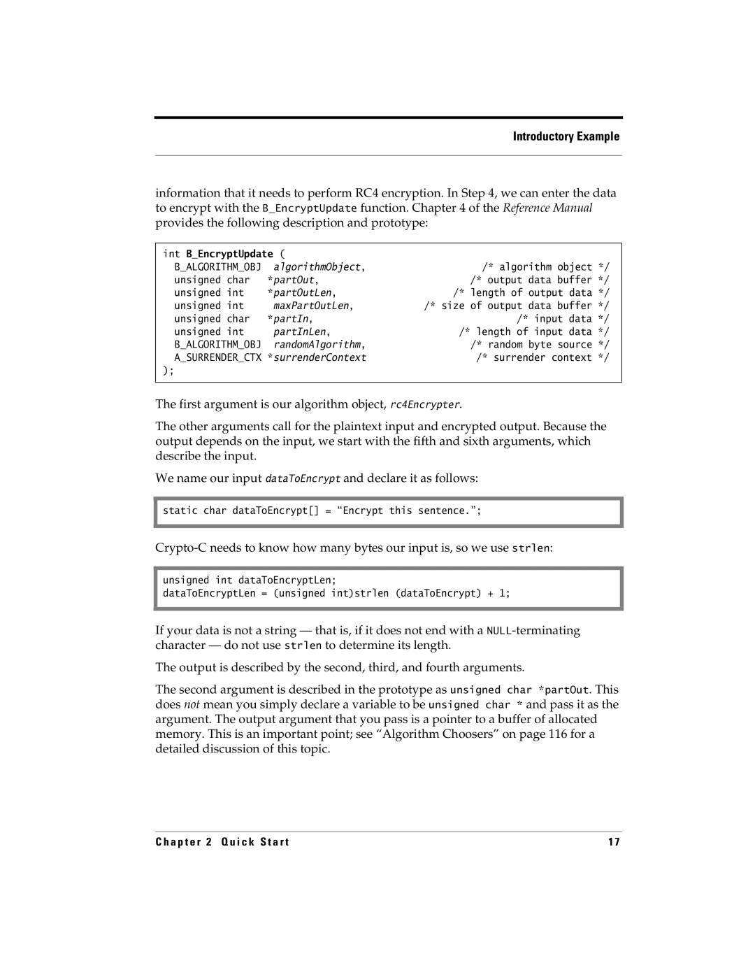 RSA Security 5.2.2 manual Output data buffer, Unsigned int, Length of output data, Input data, Length of input data 