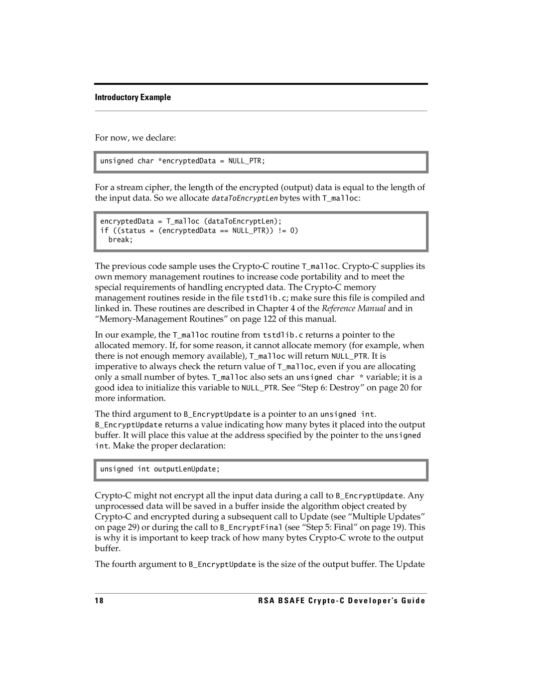 RSA Security 5.2.2 manual For now, we declare, Unsigned char *encryptedData = Nullptr, Unsigned int outputLenUpdate 