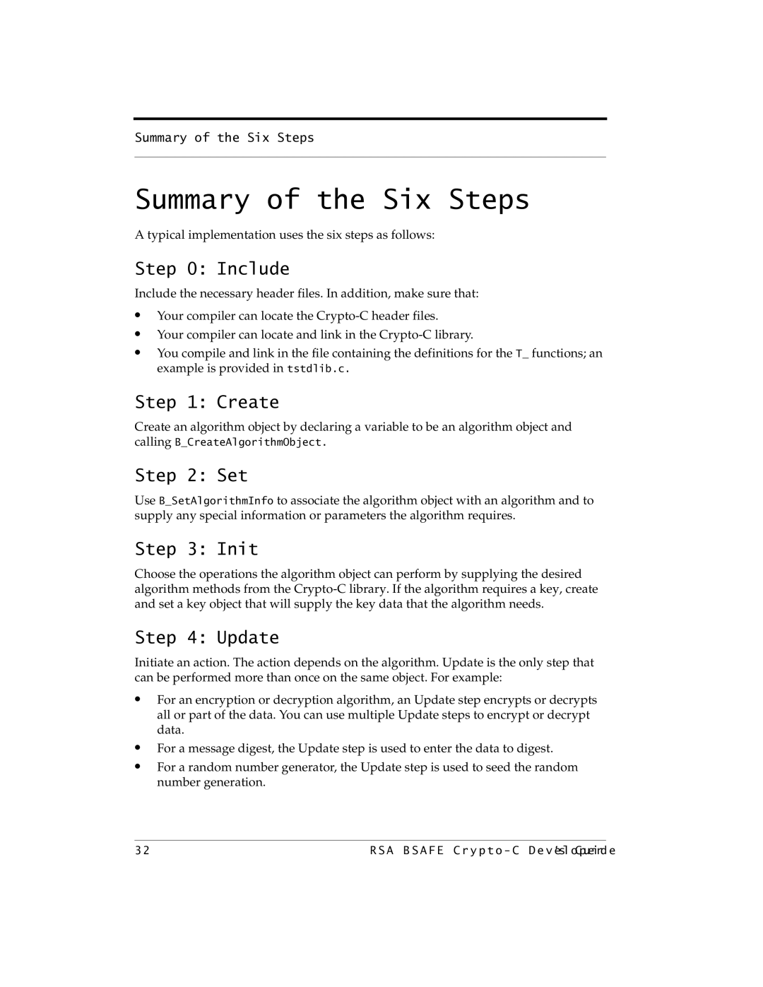 RSA Security 5.2.2 manual Summary of the Six Steps, Include, Create, Set 