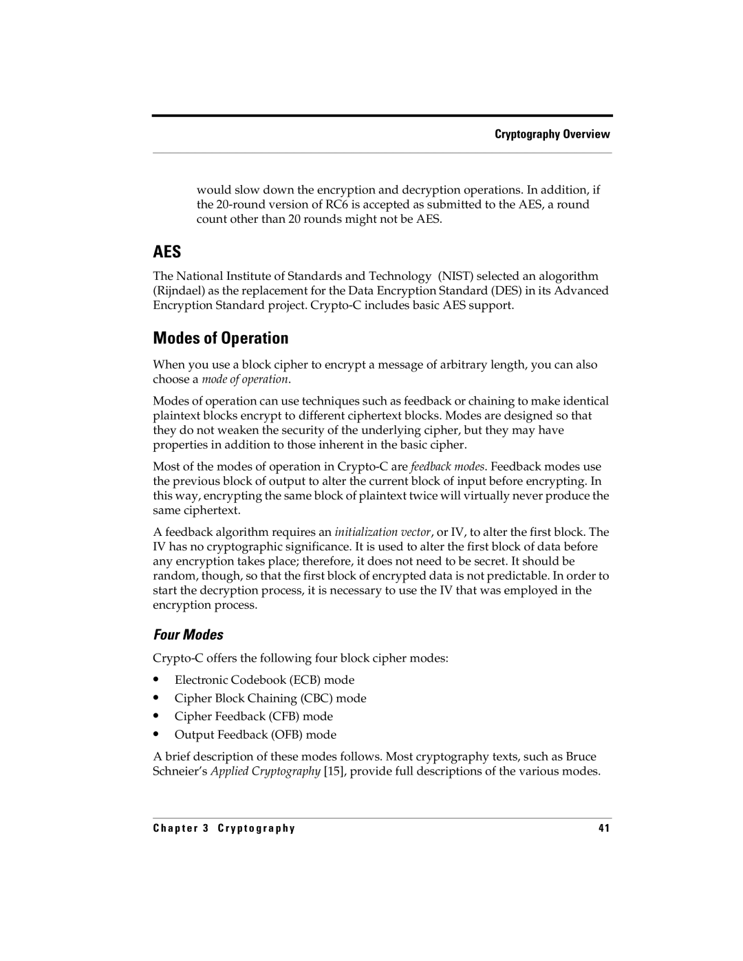 RSA Security 5.2.2 manual Modes of Operation, Four Modes 