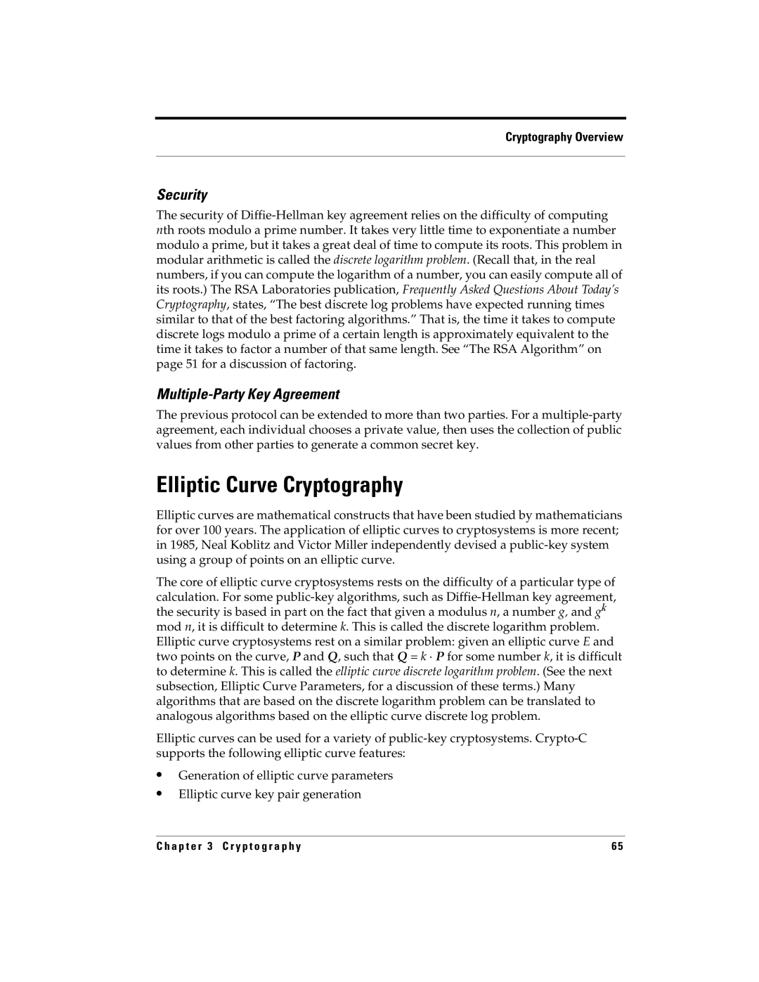 RSA Security 5.2.2 manual Elliptic Curve Cryptography, Multiple-Party Key Agreement 