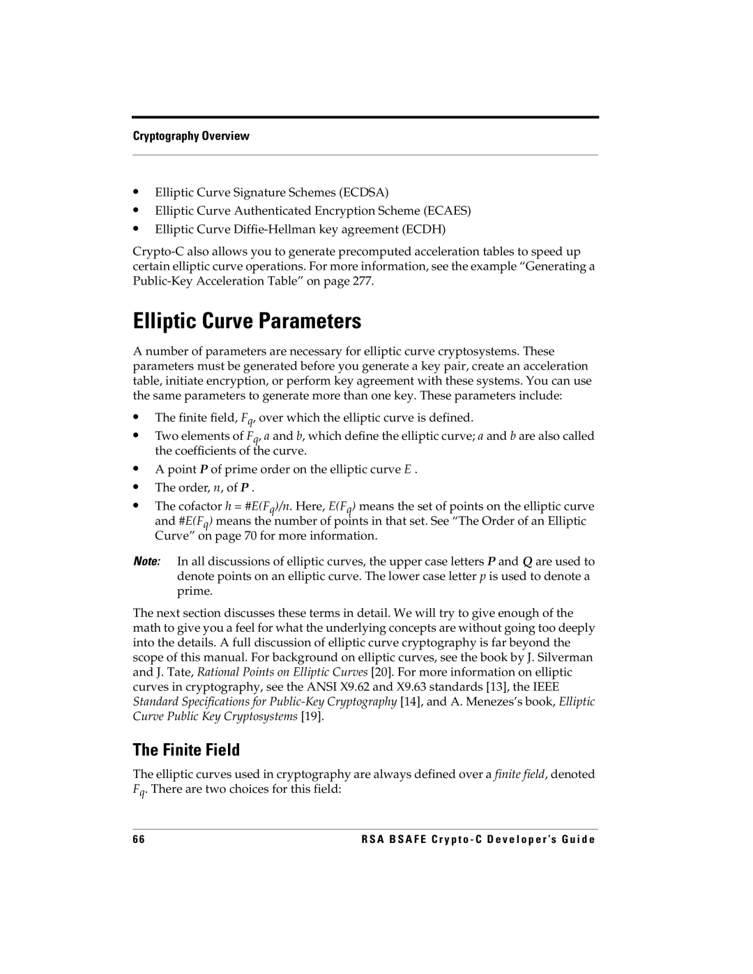 RSA Security 5.2.2 manual Elliptic Curve Parameters, Finite Field 