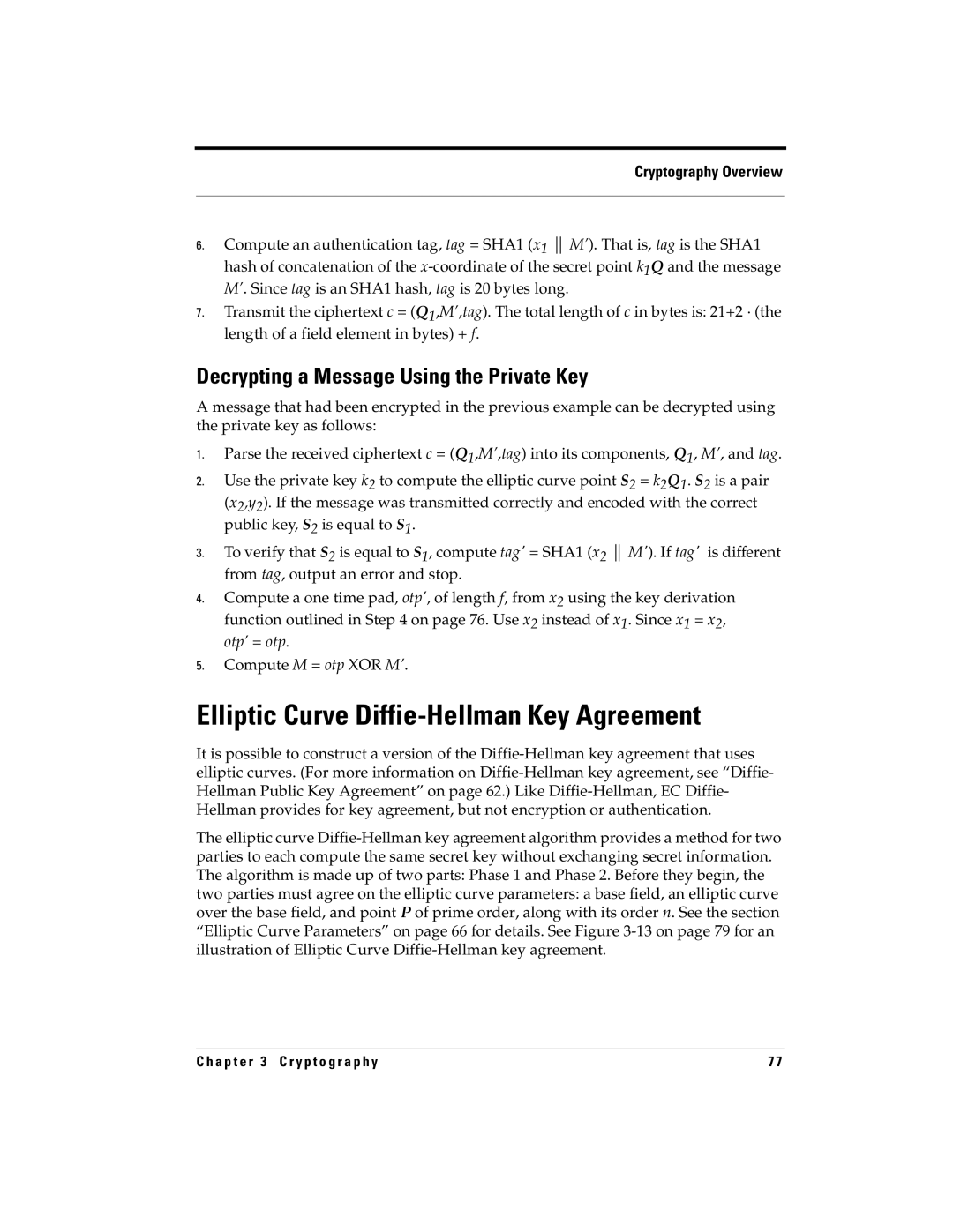 RSA Security 5.2.2 manual Elliptic Curve Diffie-Hellman Key Agreement, Decrypting a Message Using the Private Key 