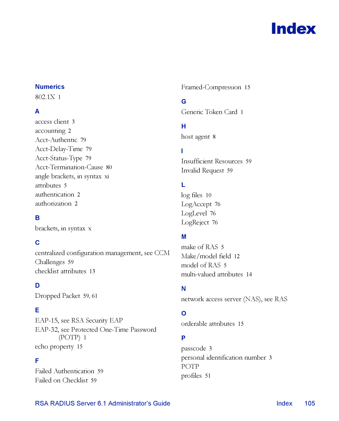 RSA Security 6.1 manual Index 