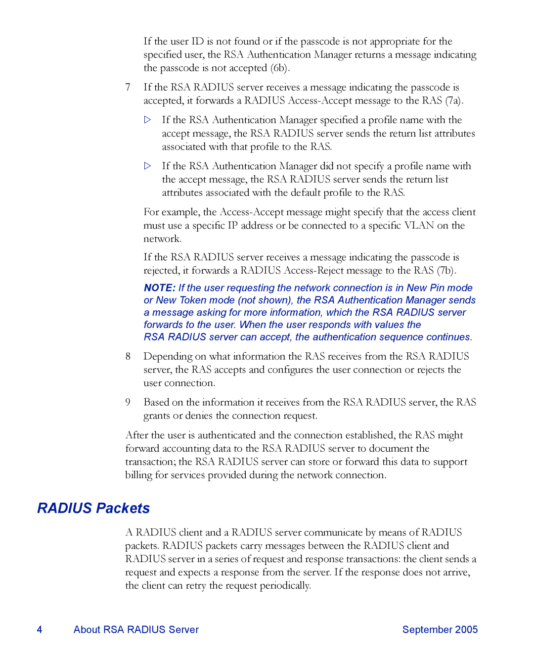 RSA Security 6.1 manual Radius Packets 