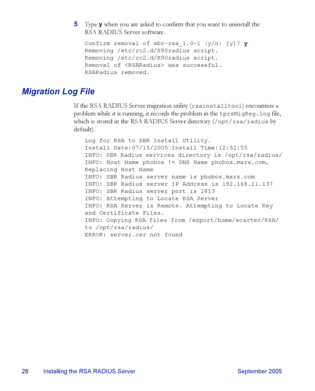 RSA Security 6.1 manual Migration Log File 