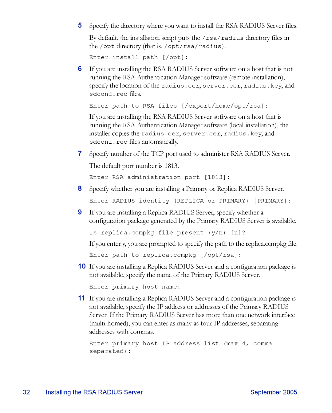 RSA Security 6.1 manual Enter RSA administration port 