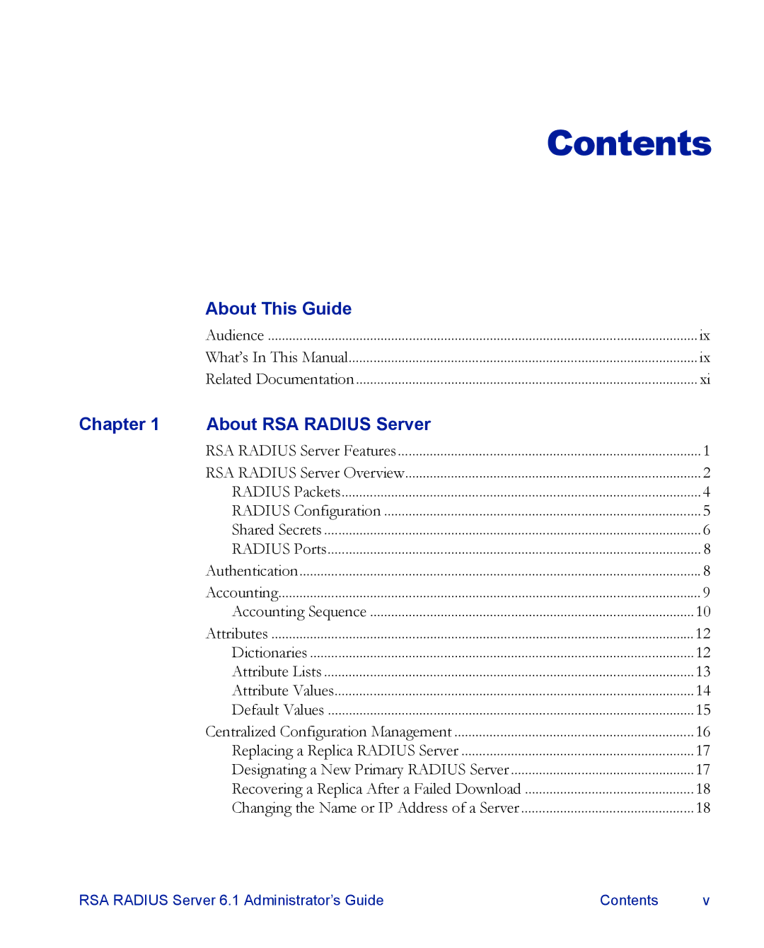 RSA Security 6.1 manual Contents 