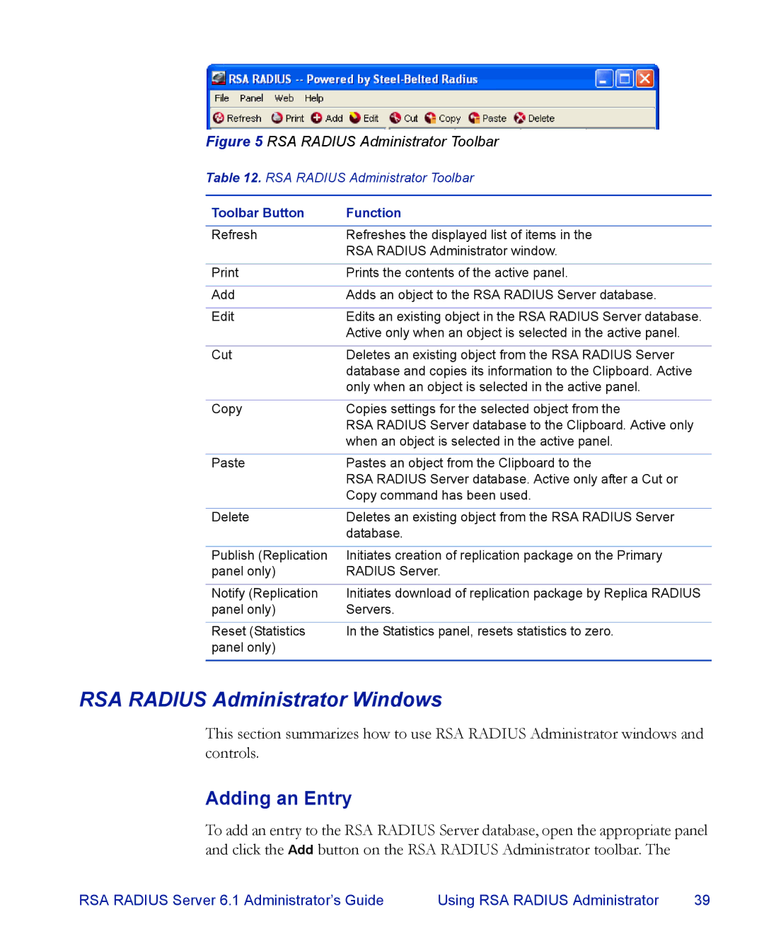 RSA Security 6.1 manual RSA Radius Administrator Windows, Adding an Entry 