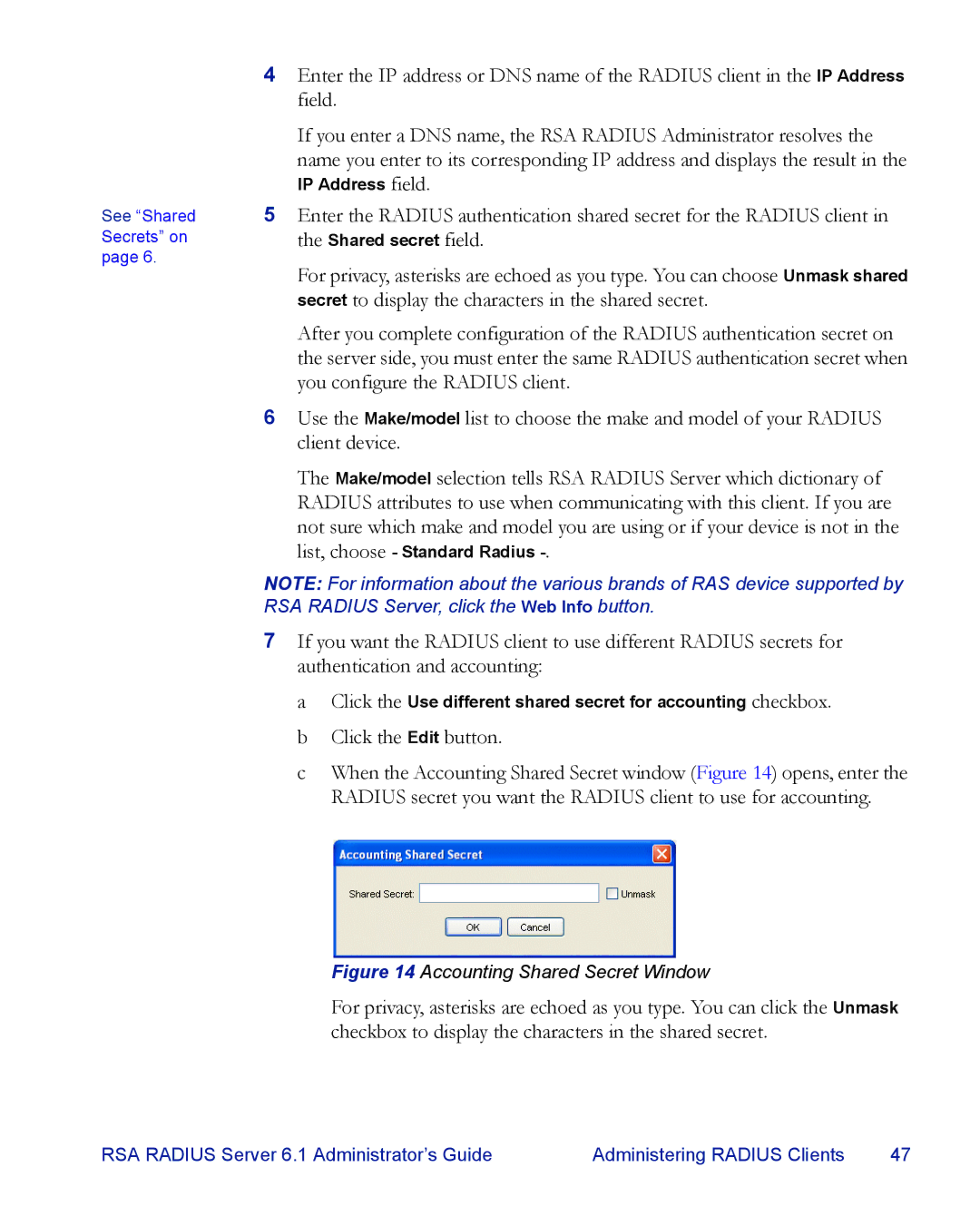 RSA Security 6.1 manual Secret to display the characters in the shared secret 