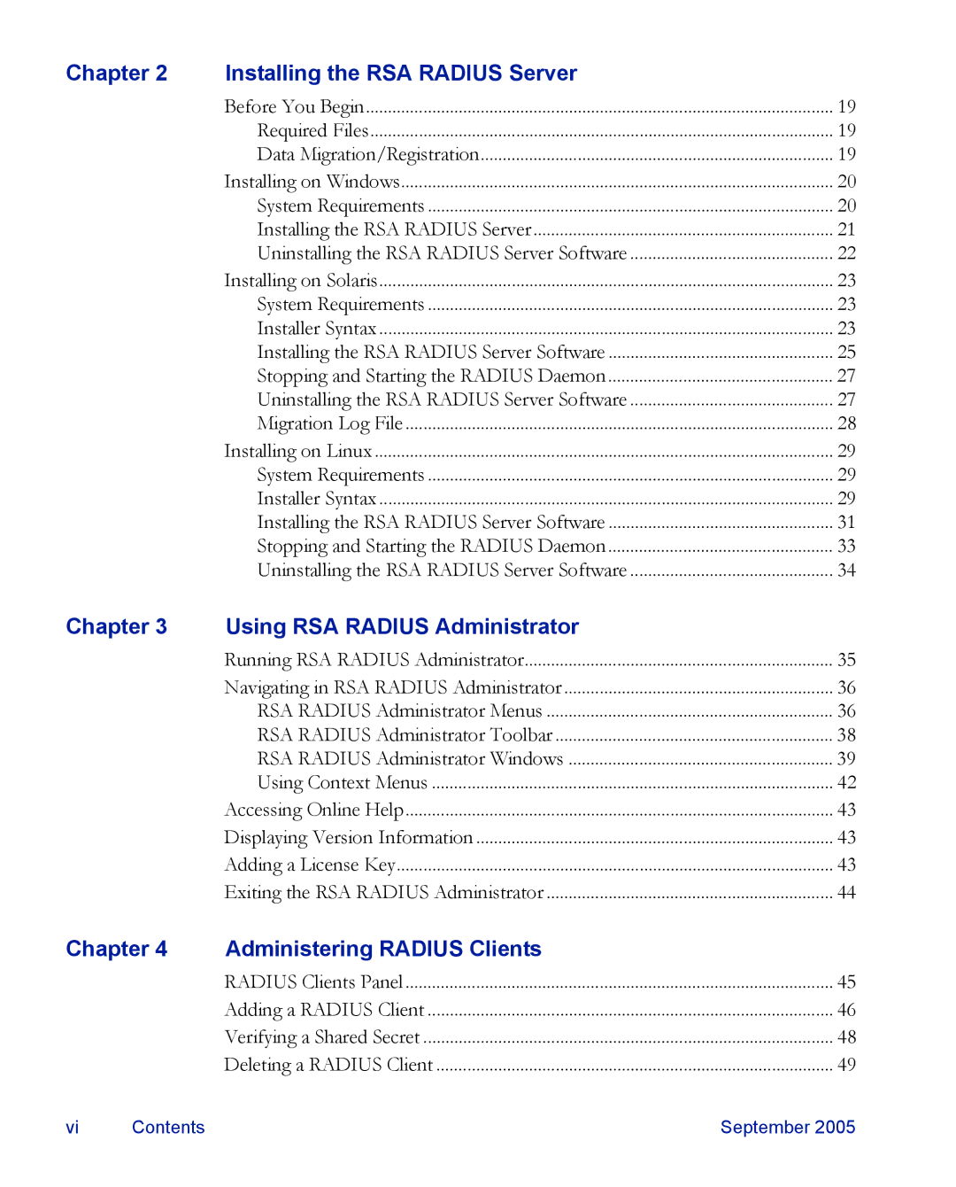 RSA Security 6.1 manual Chapter Installing the RSA Radius Server 