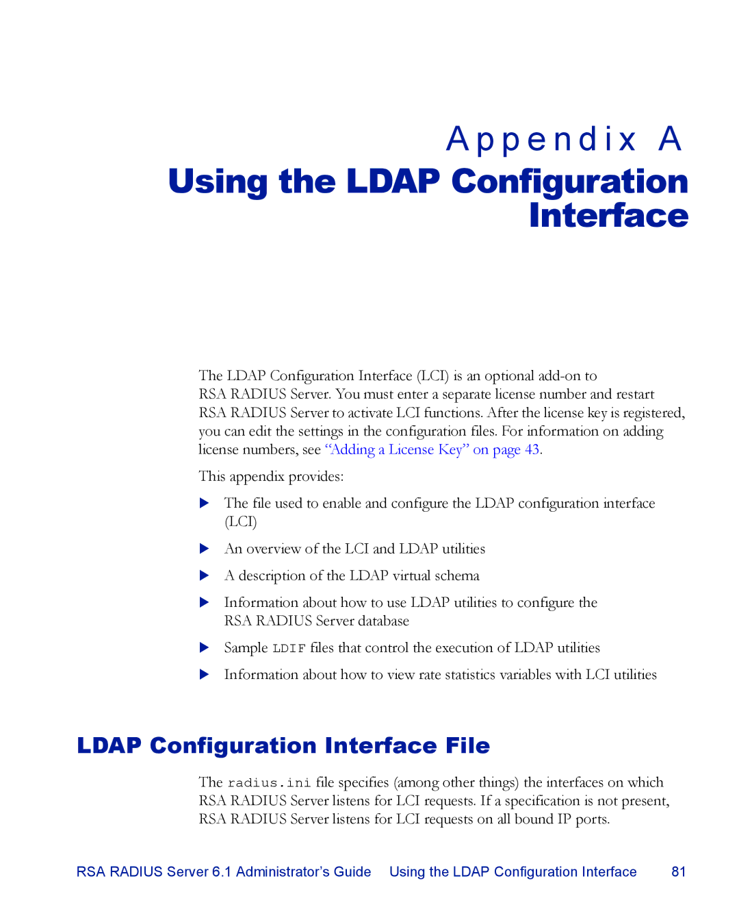 RSA Security 6.1 manual P e n d i x a, Ldap Configuration Interface File 