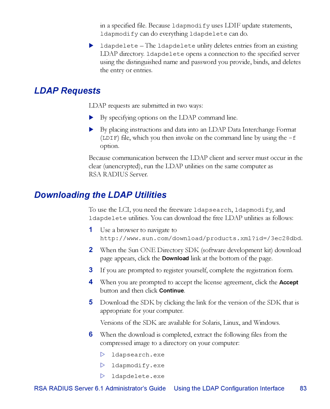 RSA Security 6.1 manual Ldap Requests, Downloading the Ldap Utilities 