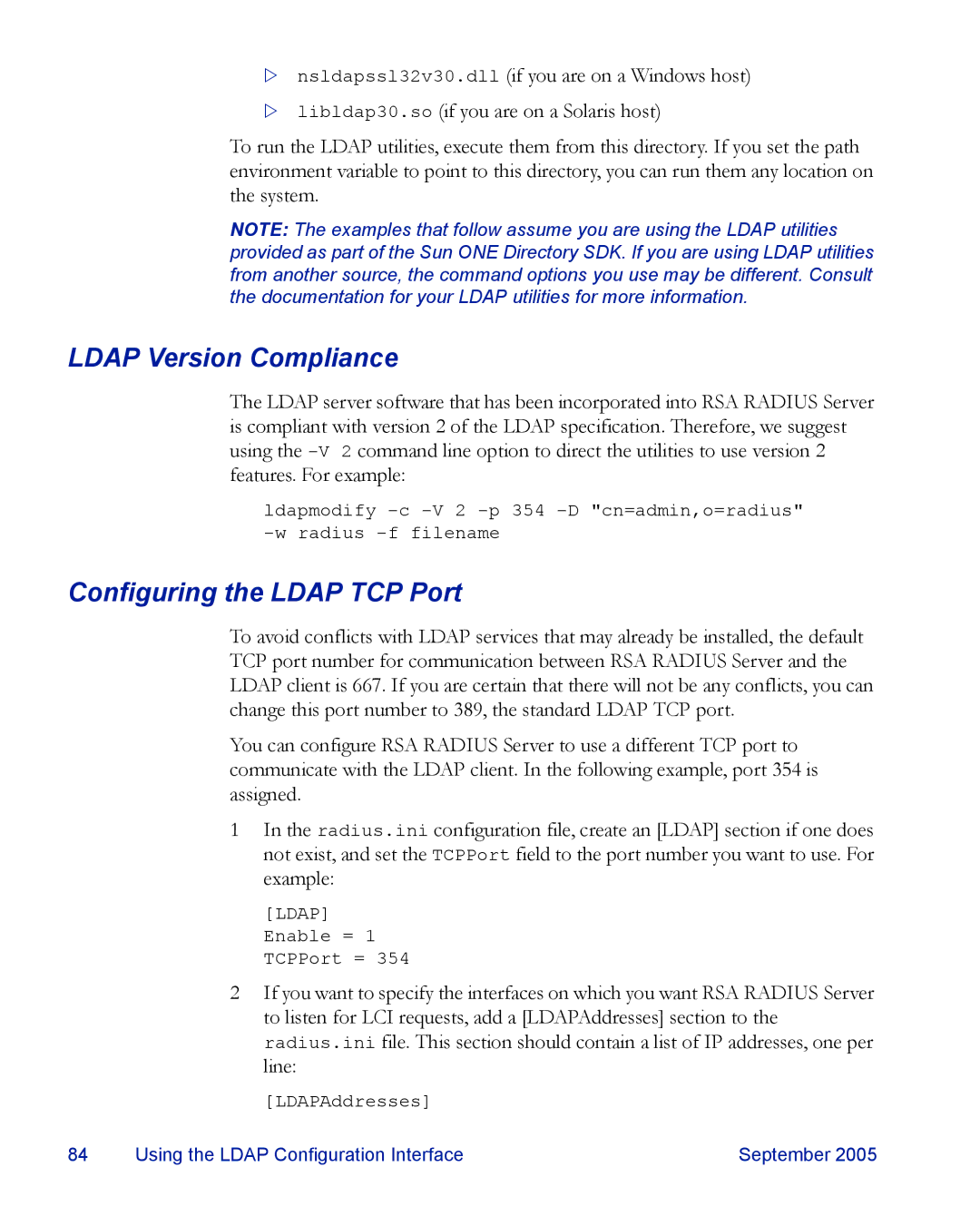 RSA Security 6.1 manual Ldap Version Compliance, Configuring the Ldap TCP Port 