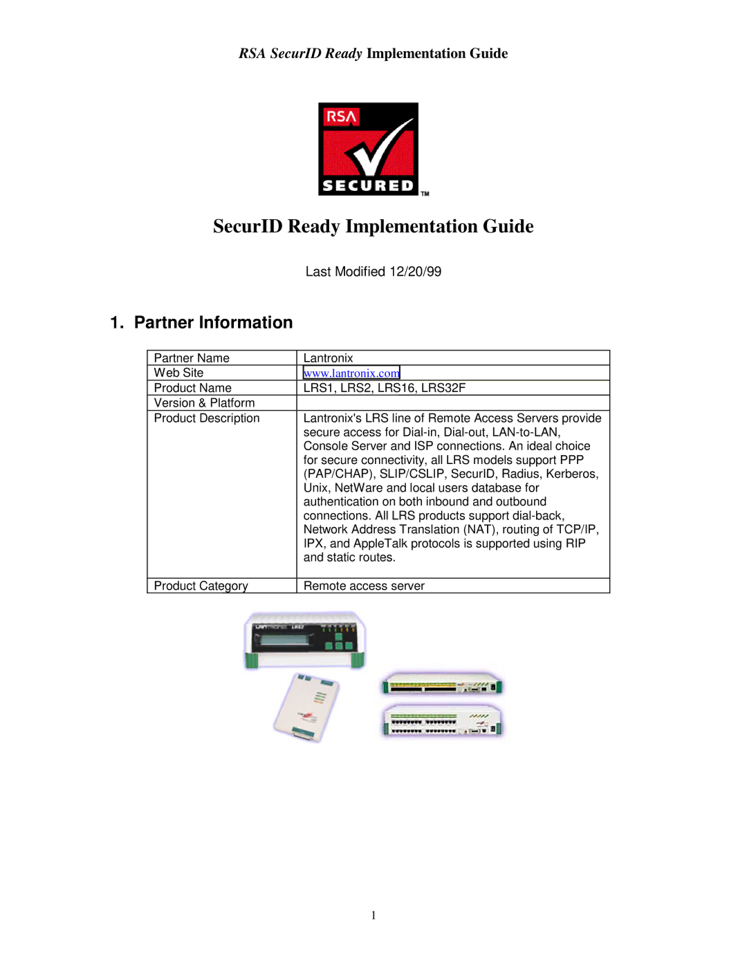 RSA Security manual Partner Information, LRS1, LRS2, LRS16, LRS32F 