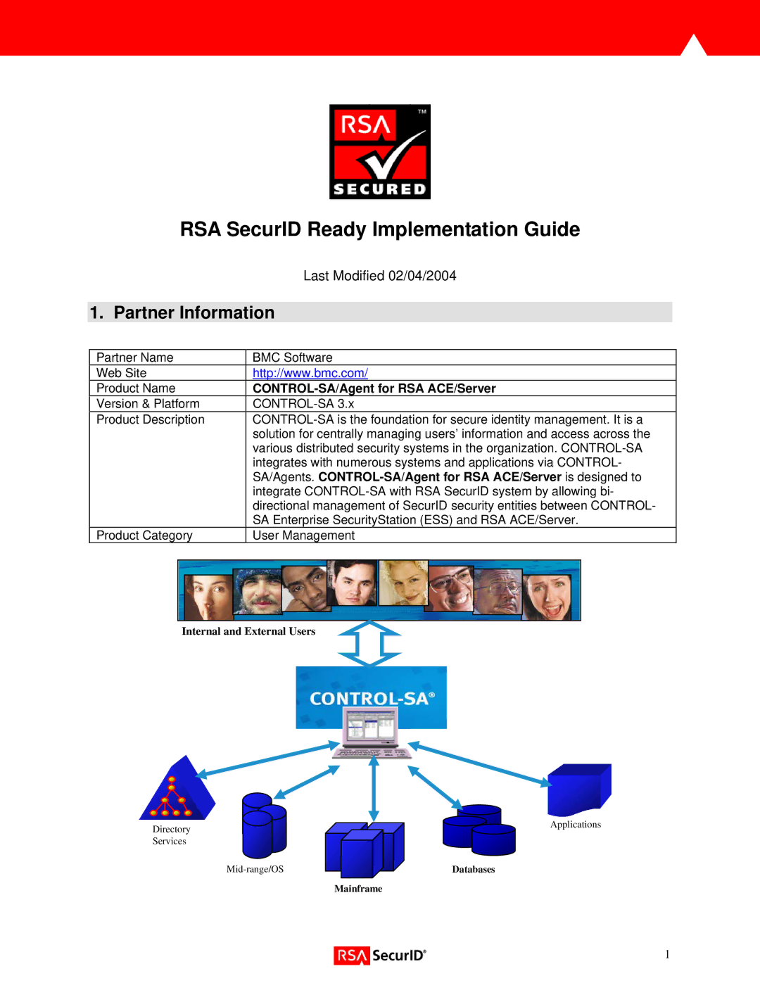 RSA Security Version 3.x manual Partner Information, CONTROL-SA/Agent for RSA ACE/Server 