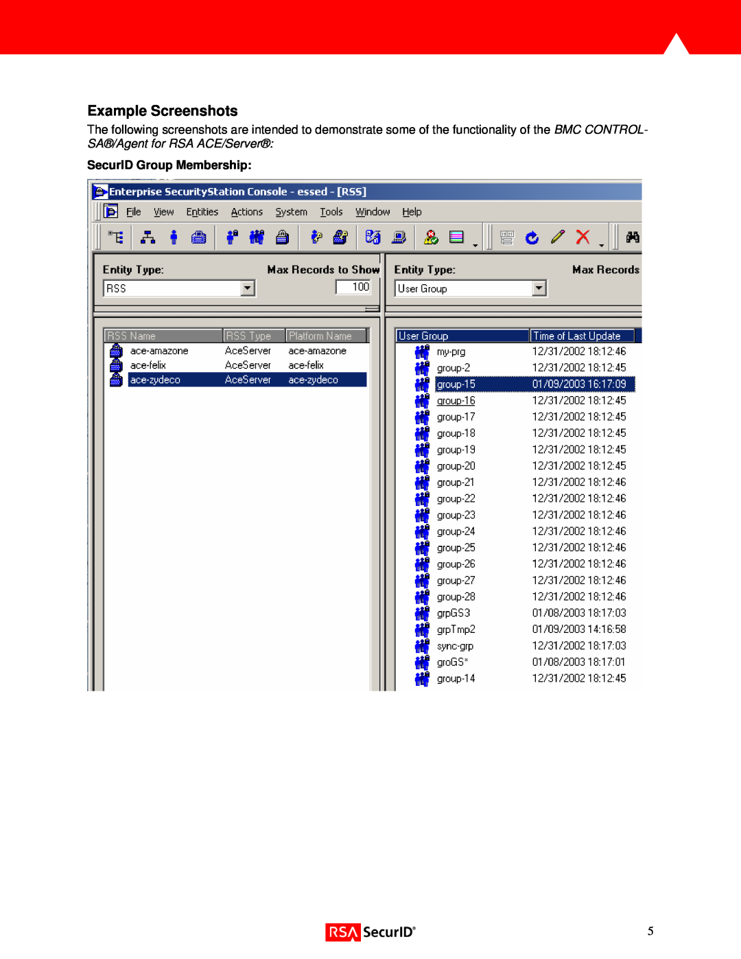 RSA Security Version 3.x manual Example Screenshots, SecurID Group Membership 