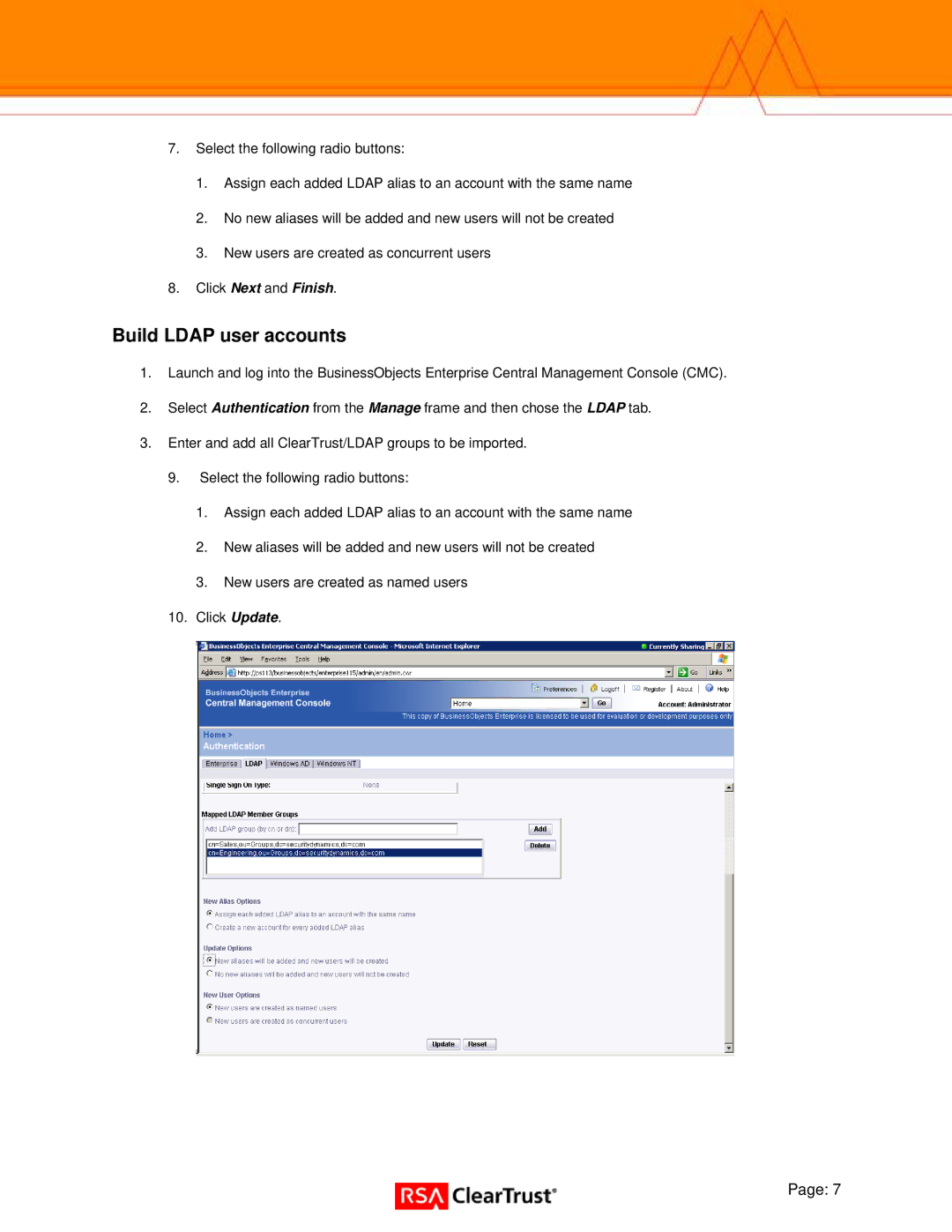 RSA Security Xlr2 manual Build Ldap user accounts 