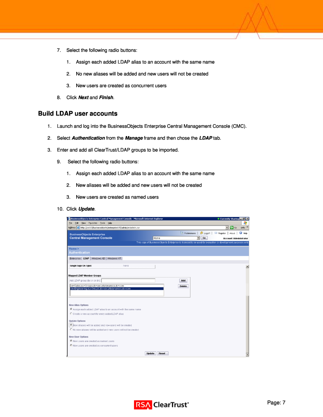 RSA Security Xlr2 manual Build LDAP user accounts, Page 
