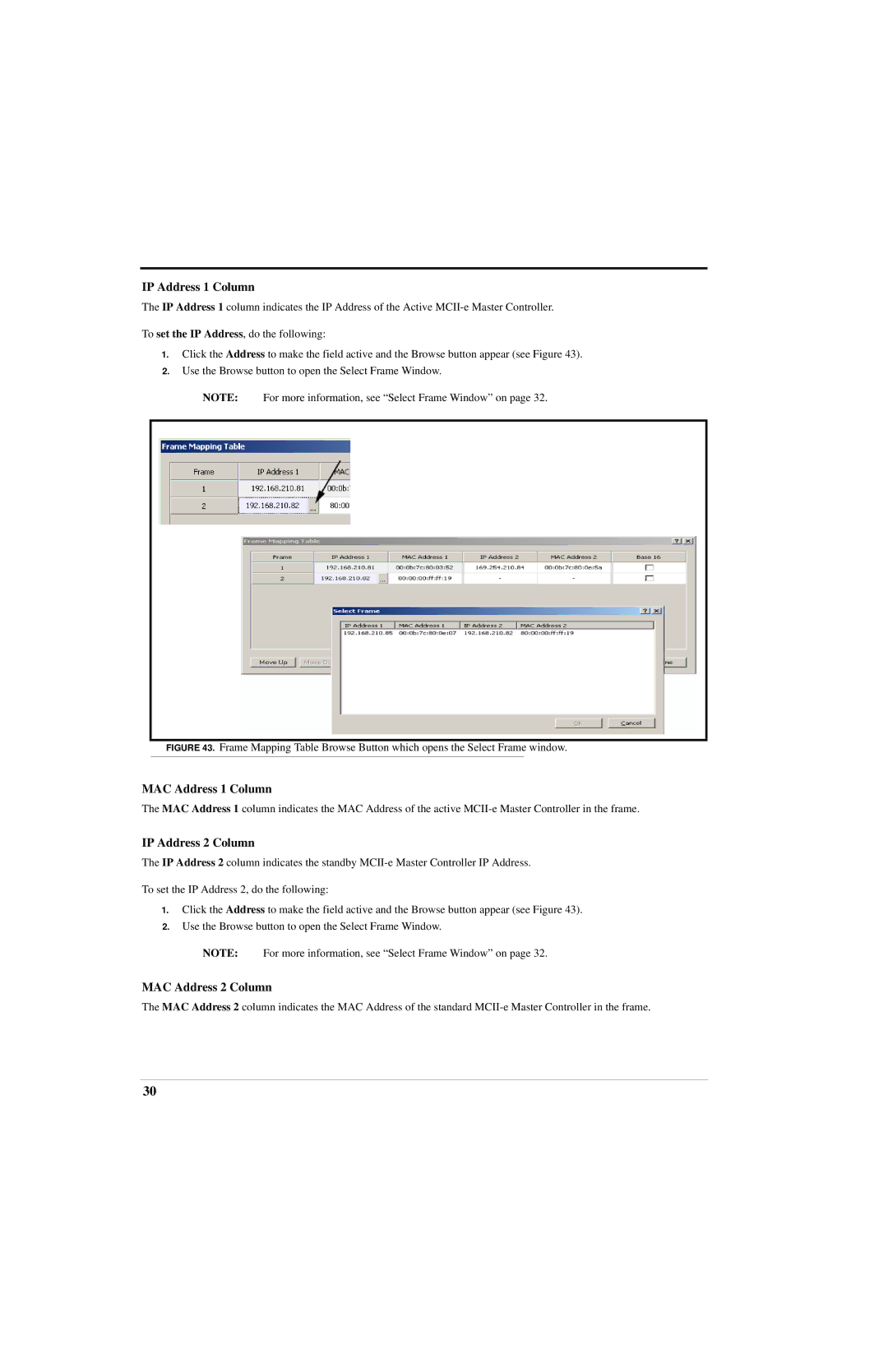 RTS ADAM manual IP Address 1 Column, MAC Address 1 Column, IP Address 2 Column, MAC Address 2 Column 