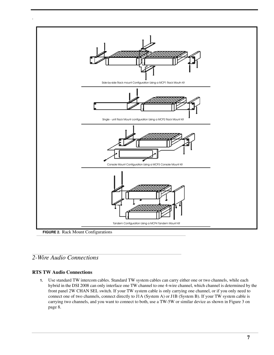 RTS DSI 2008 manual RTS TW Audio Connections, Rack Mount Configurations 