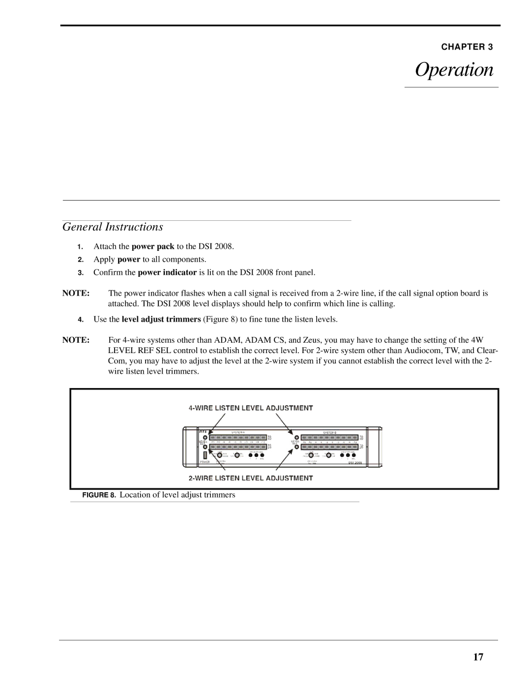 RTS DSI 2008 manual Operation, General Instructions 