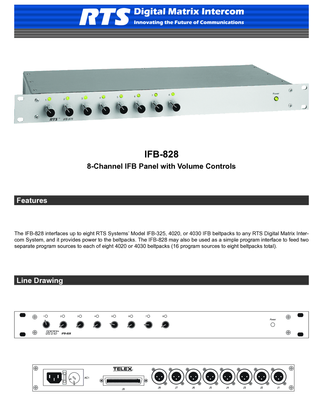 RTS IFB-828 manual Features, Line Drawing 