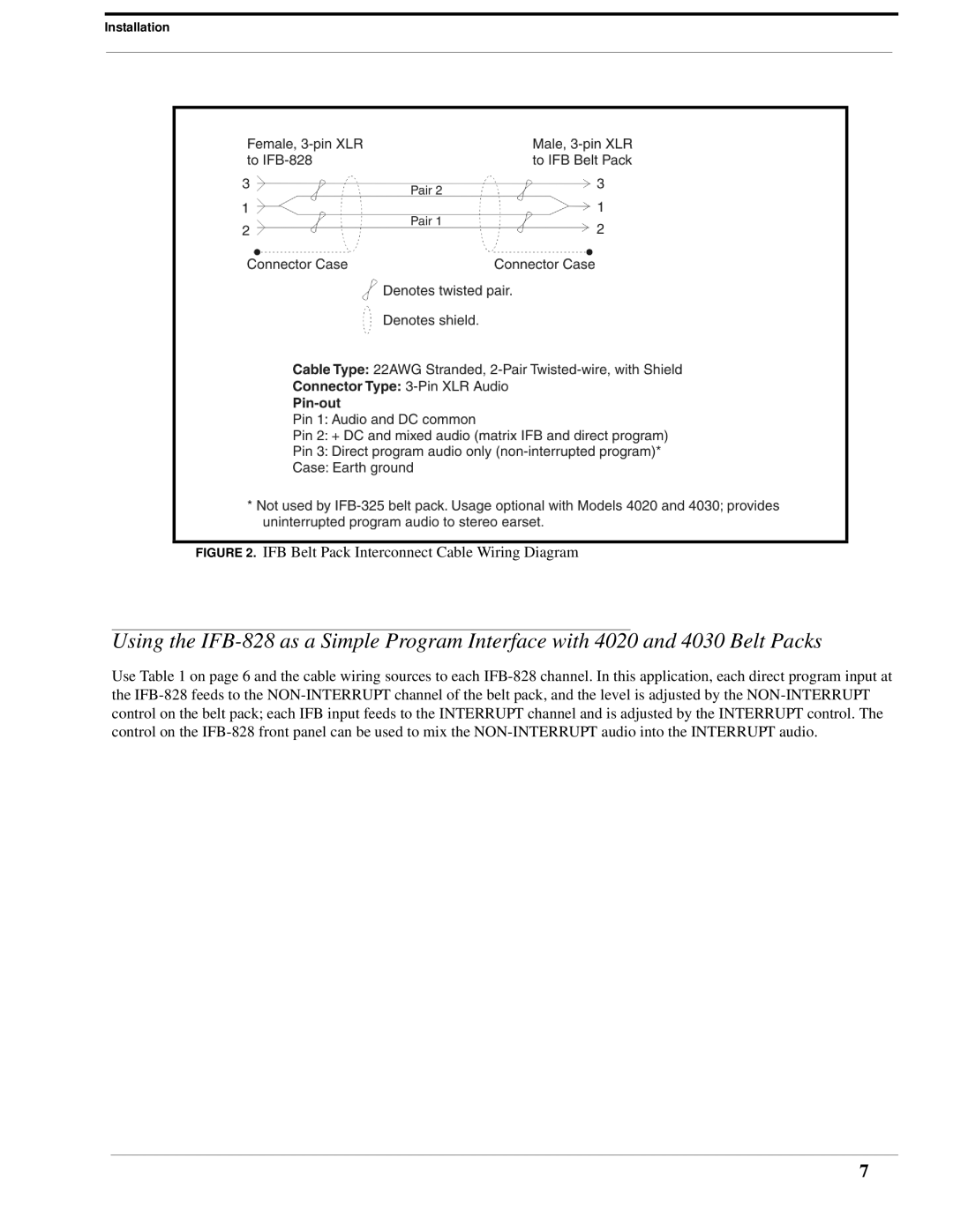 RTS IFB-828 user manual IFB Belt Pack Interconnect Cable Wiring Diagram 