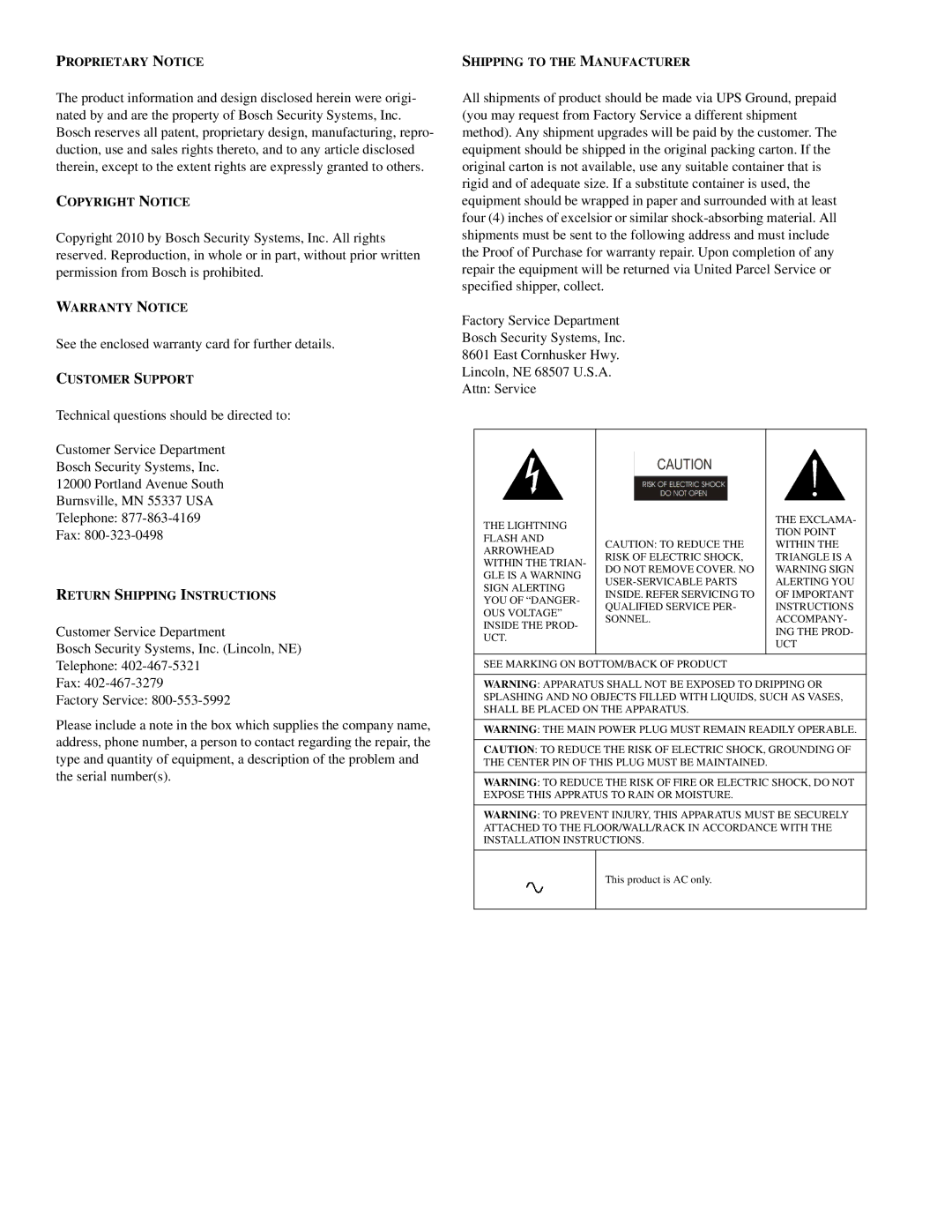 RTS IFB-828 user manual See the enclosed warranty card for further details 