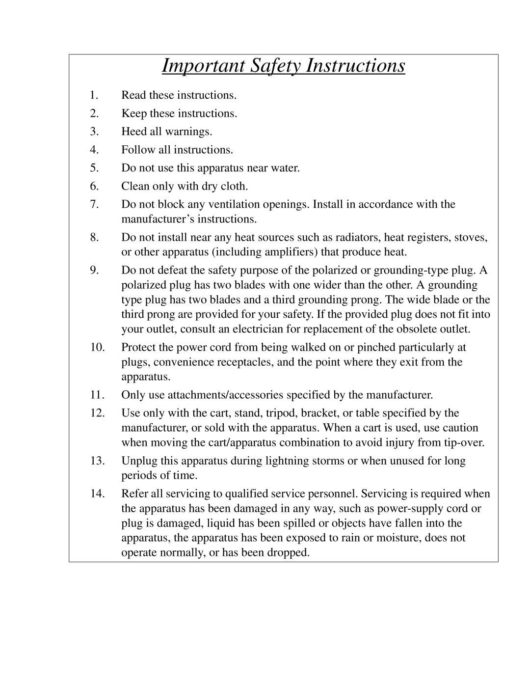 RTS IFB-828 user manual Important Safety Instructions 