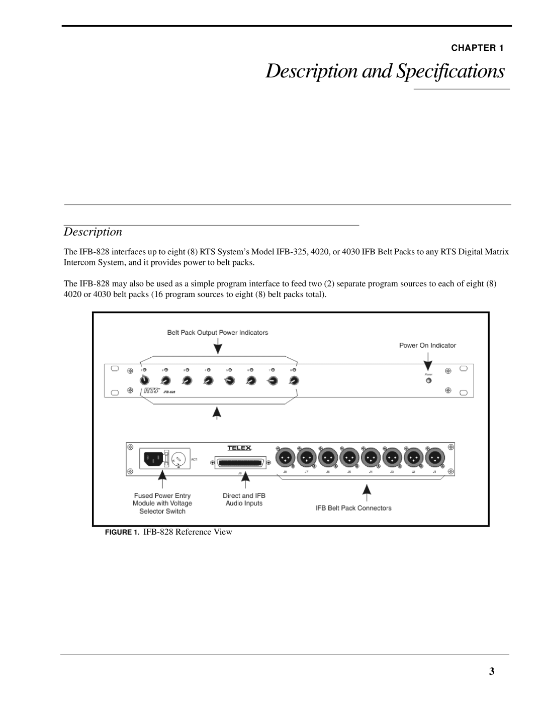 RTS IFB-828 user manual Description and Specifications 