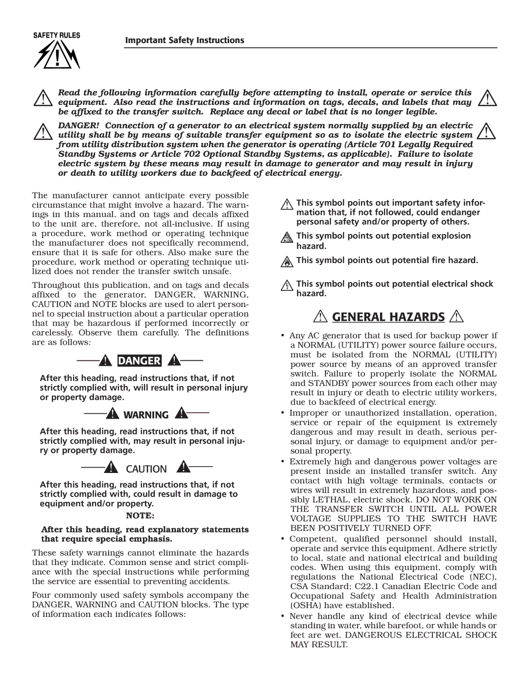 RTS KGATX0101400 technical manual  General Hazards  