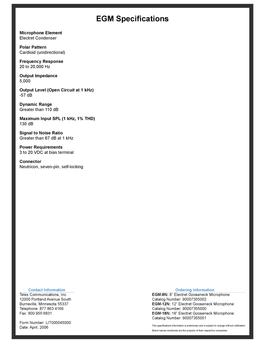 RTS DKP-8, DKP-12 manual EGM Specifications 