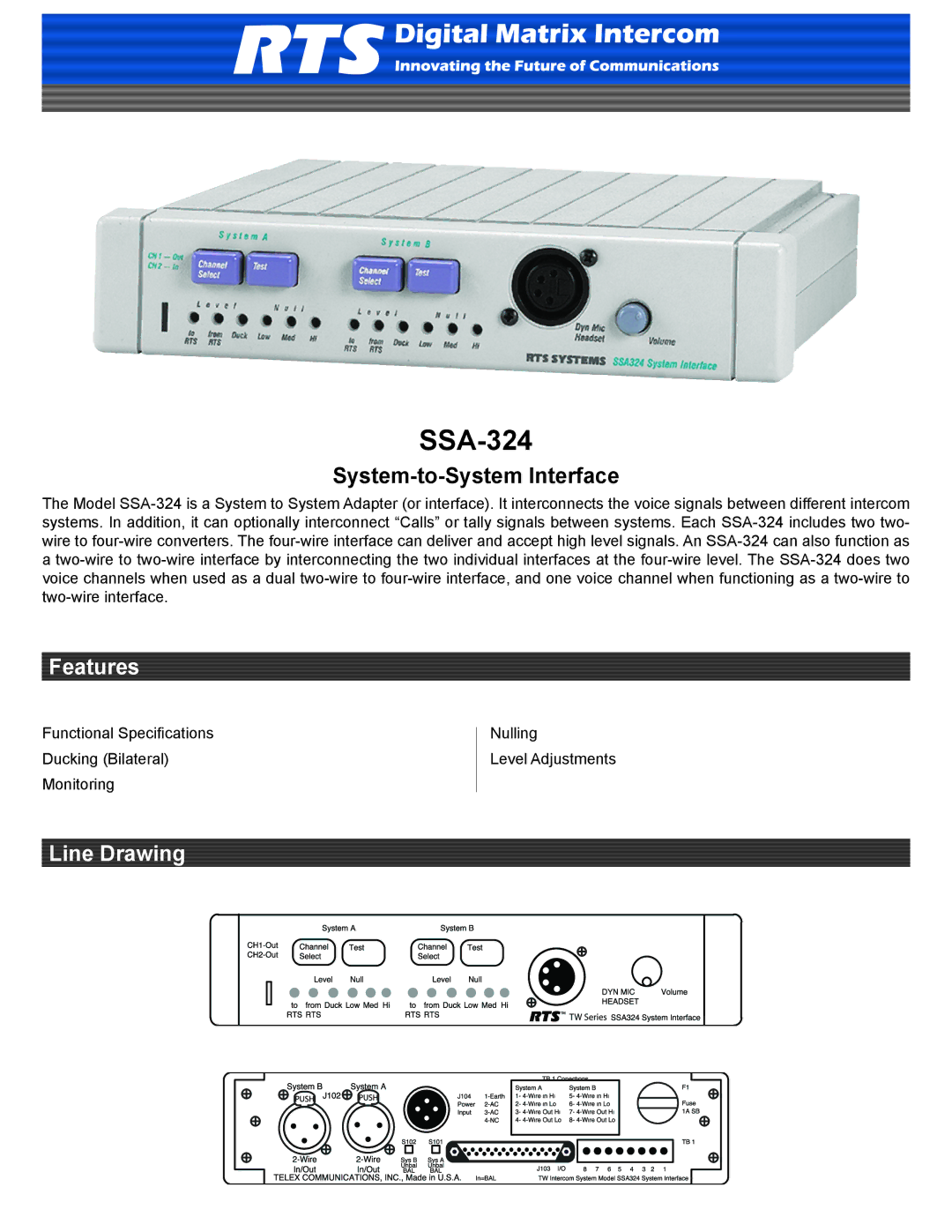 RTS SSA-324 manual System-to-System Interface 