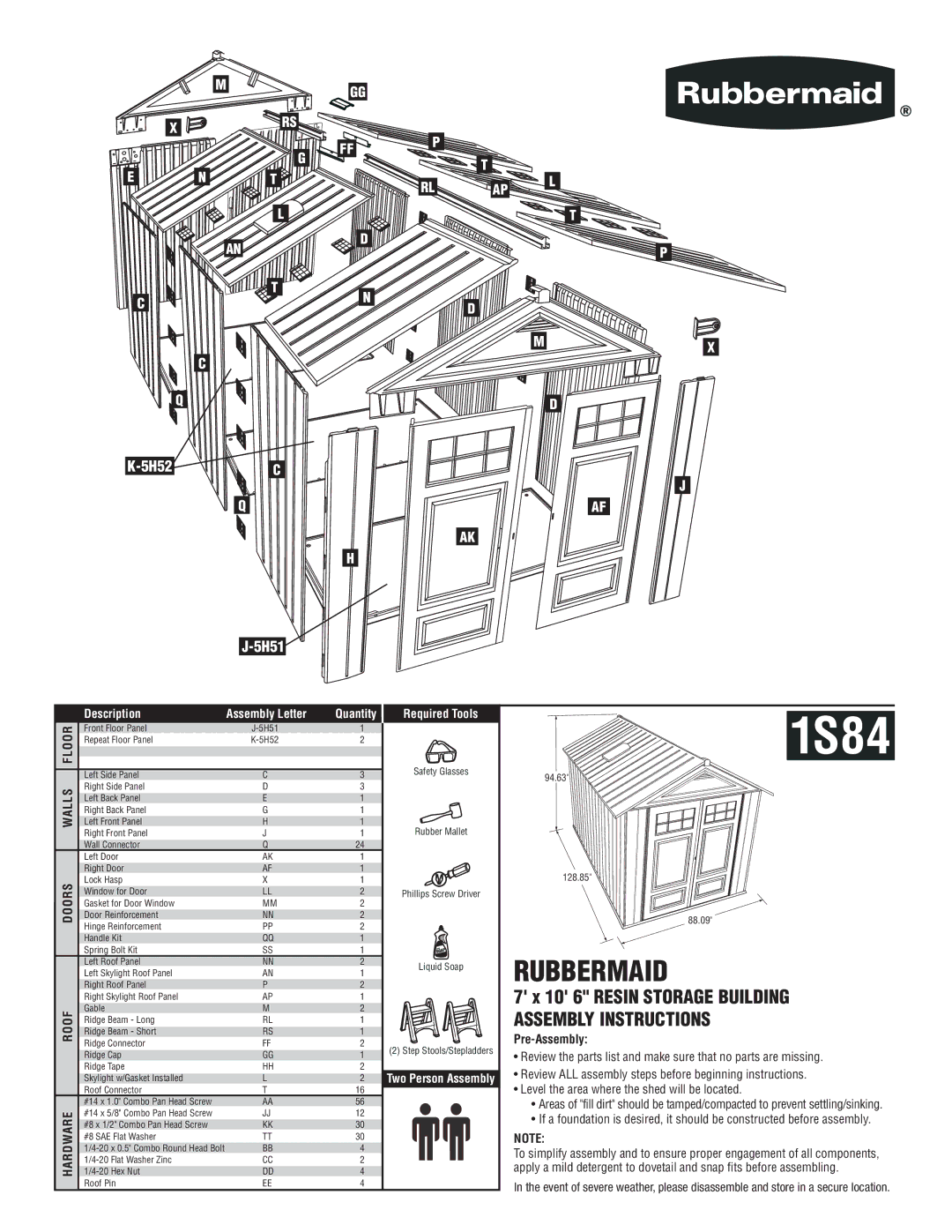 Rubbermaid 1S84 manual 