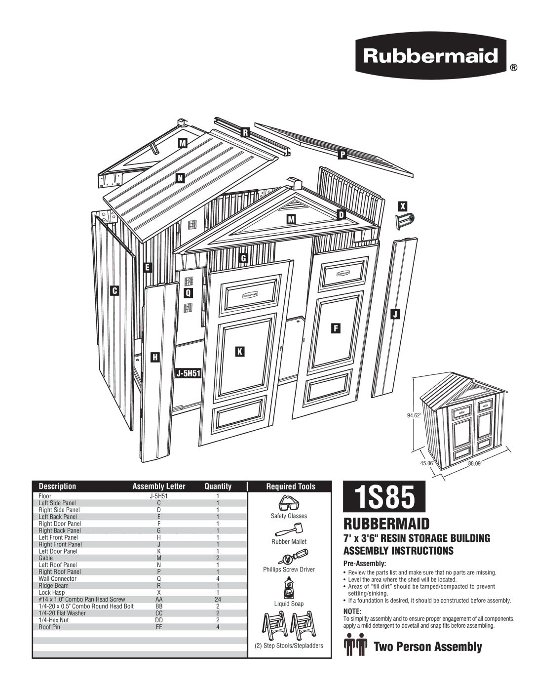 Rubbermaid 1S85 manual 