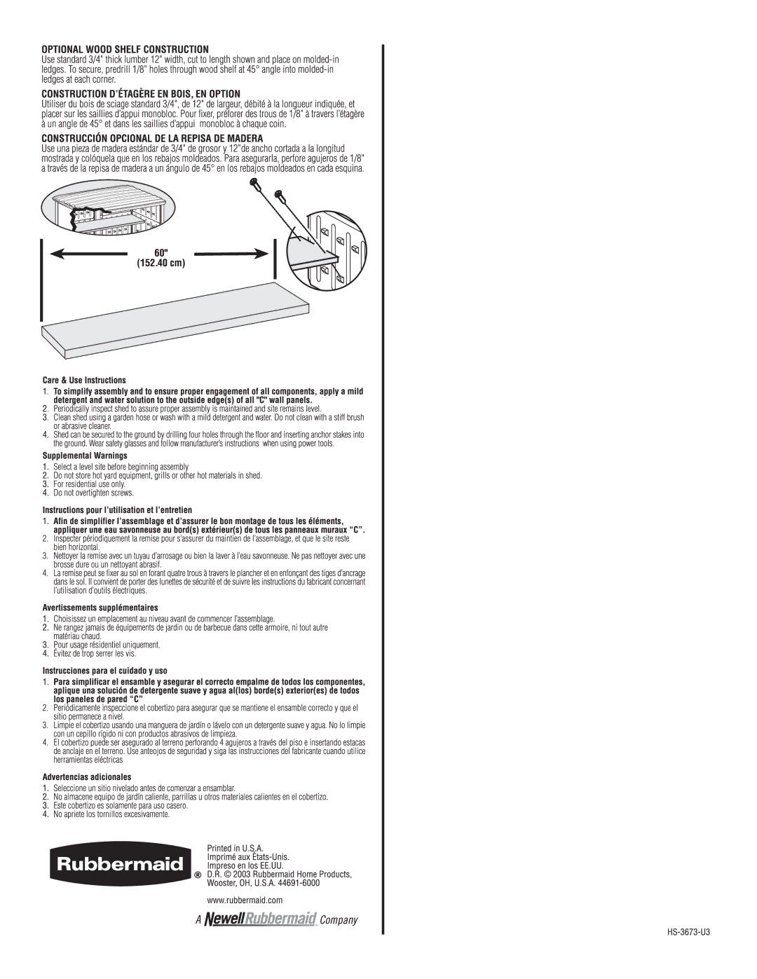 Rubbermaid 3673 manual 