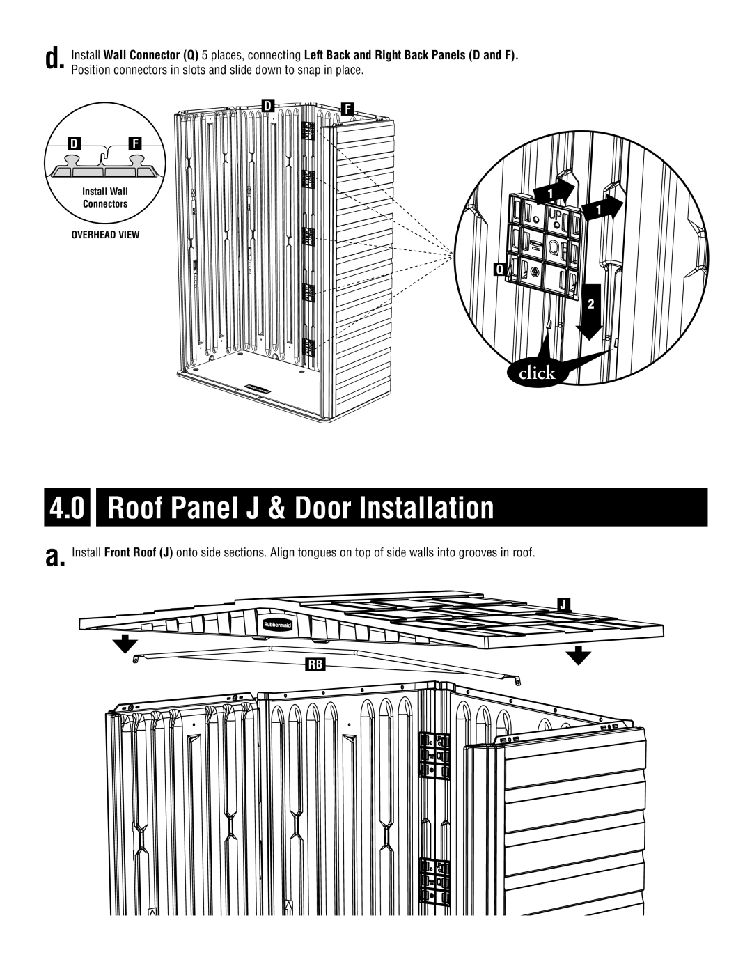 Rubbermaid 5L10 instruction manual Roof Panel J & Door Installation 