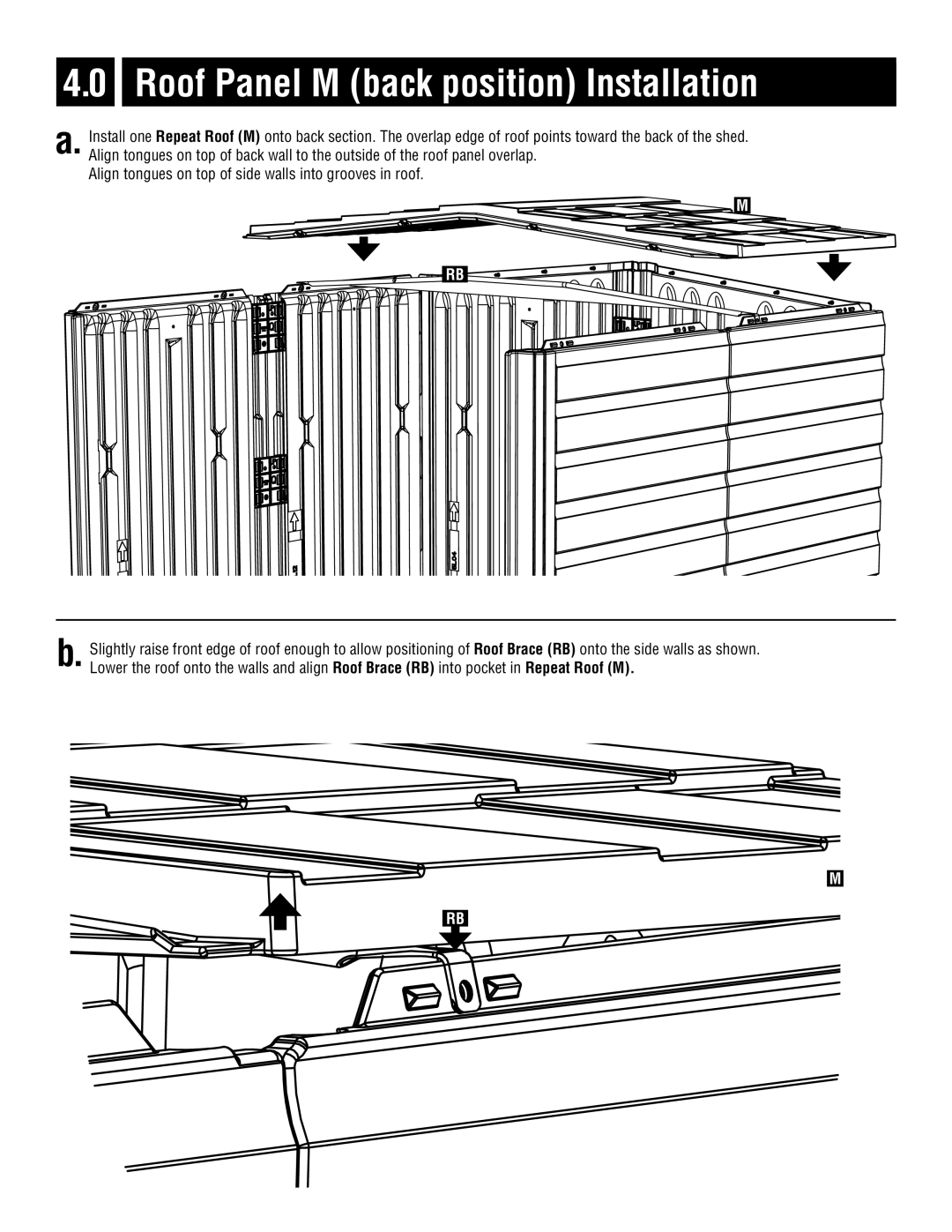 Rubbermaid 5L20 instruction manual Roof Panel M back position Installation 