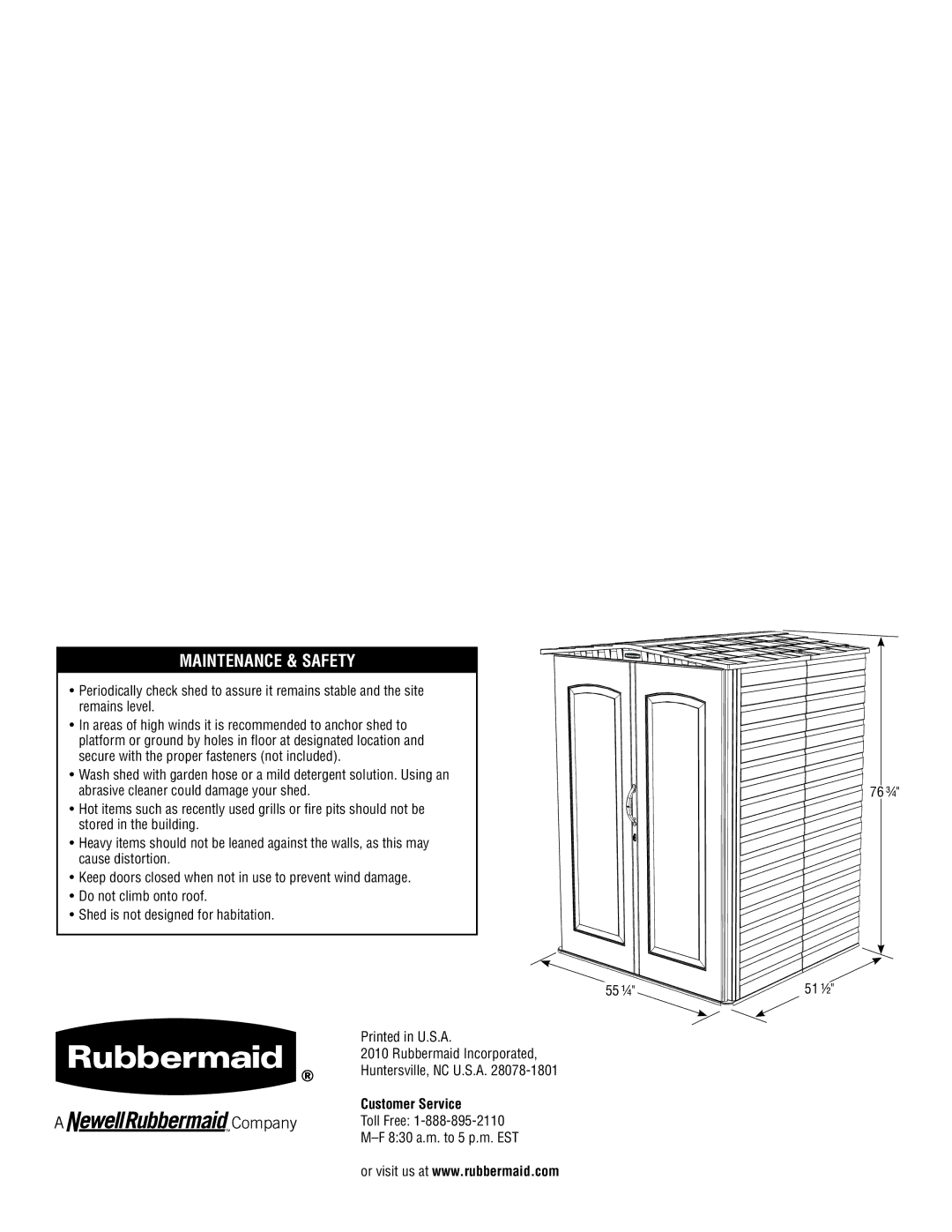 Rubbermaid 5L20 instruction manual Maintenance & Safety 